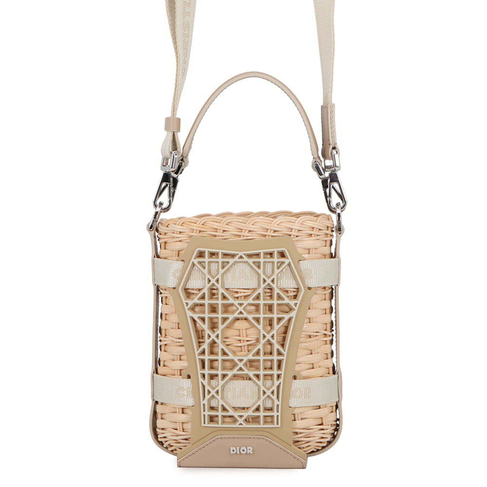 Christian Dior Beige Rattan Rubber Leather Basket Handbag (Pre-Owned)