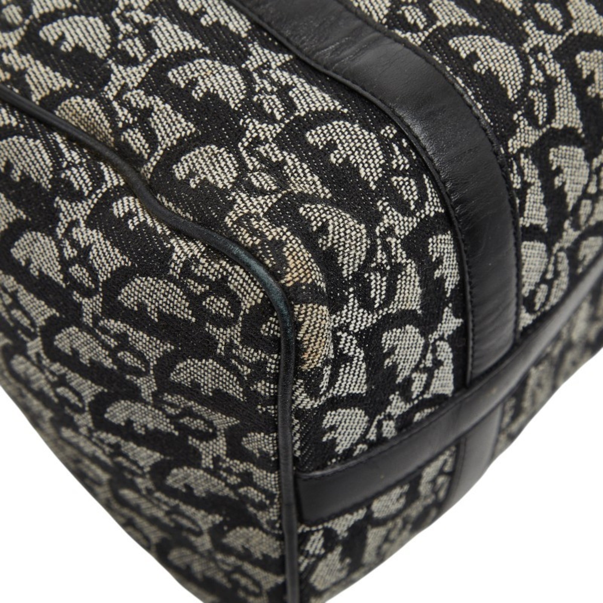 Christian Dior Beige Black Canvas Leather Boston Bag Handbag (Pre-Owned)