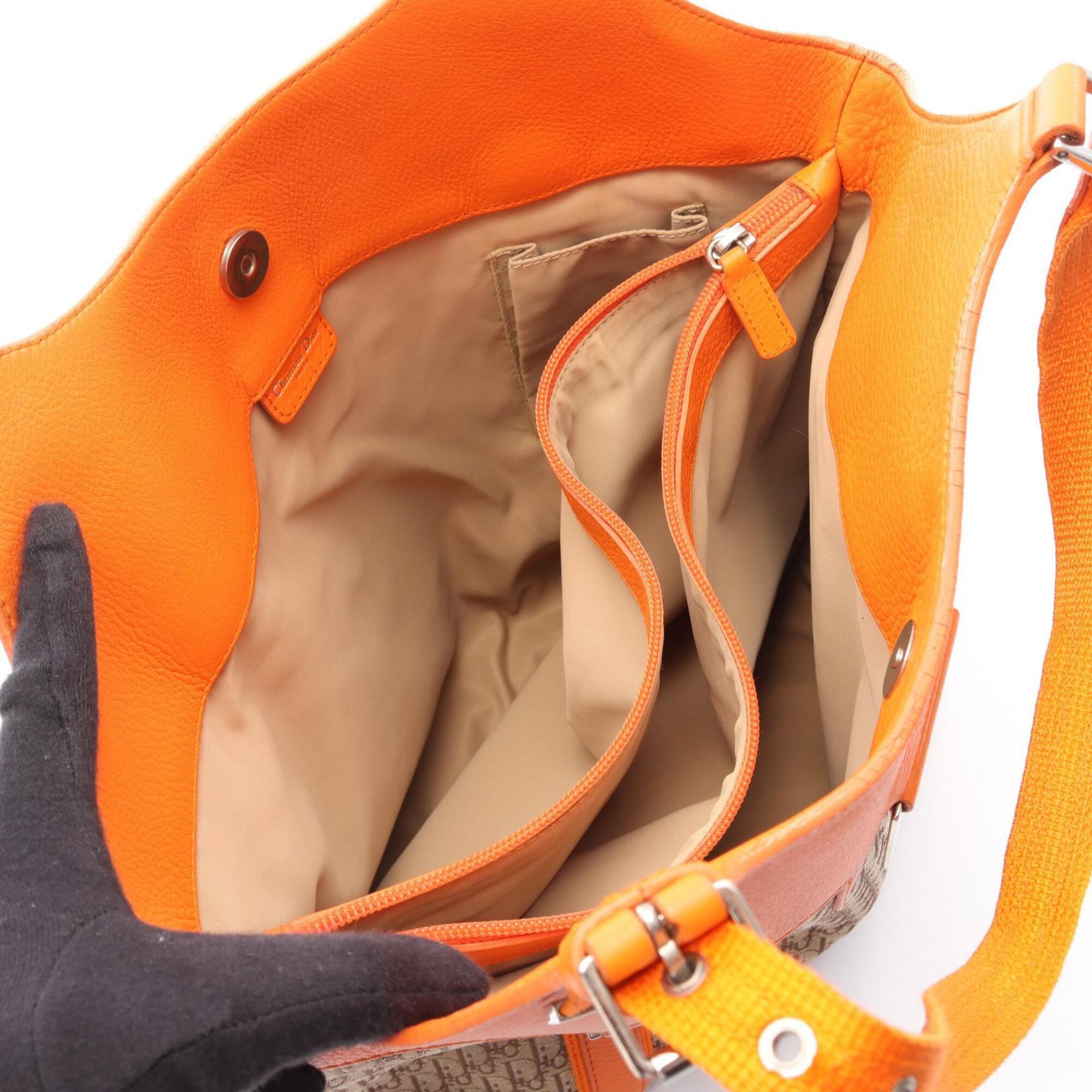 Christian Dior Beige Orange Coated Canvas Leather Handbag Tote Bag (Pre-Owned)