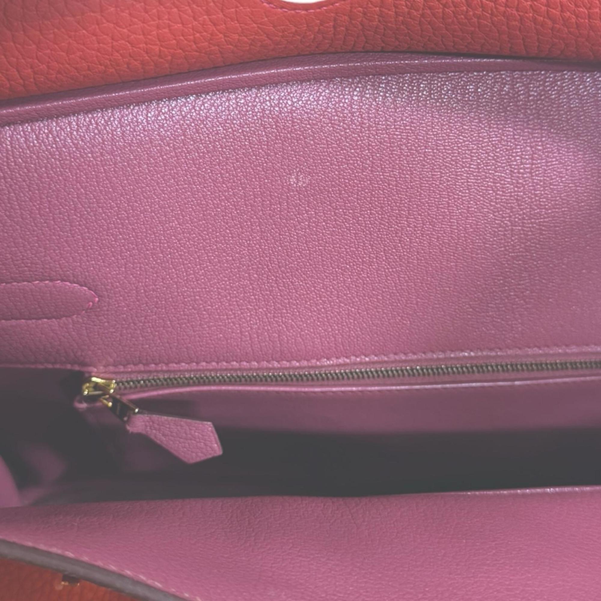 Hermes Bordeaux Orange Red Color Taurillon Clemence Leather Handbag (Pre-Owned)