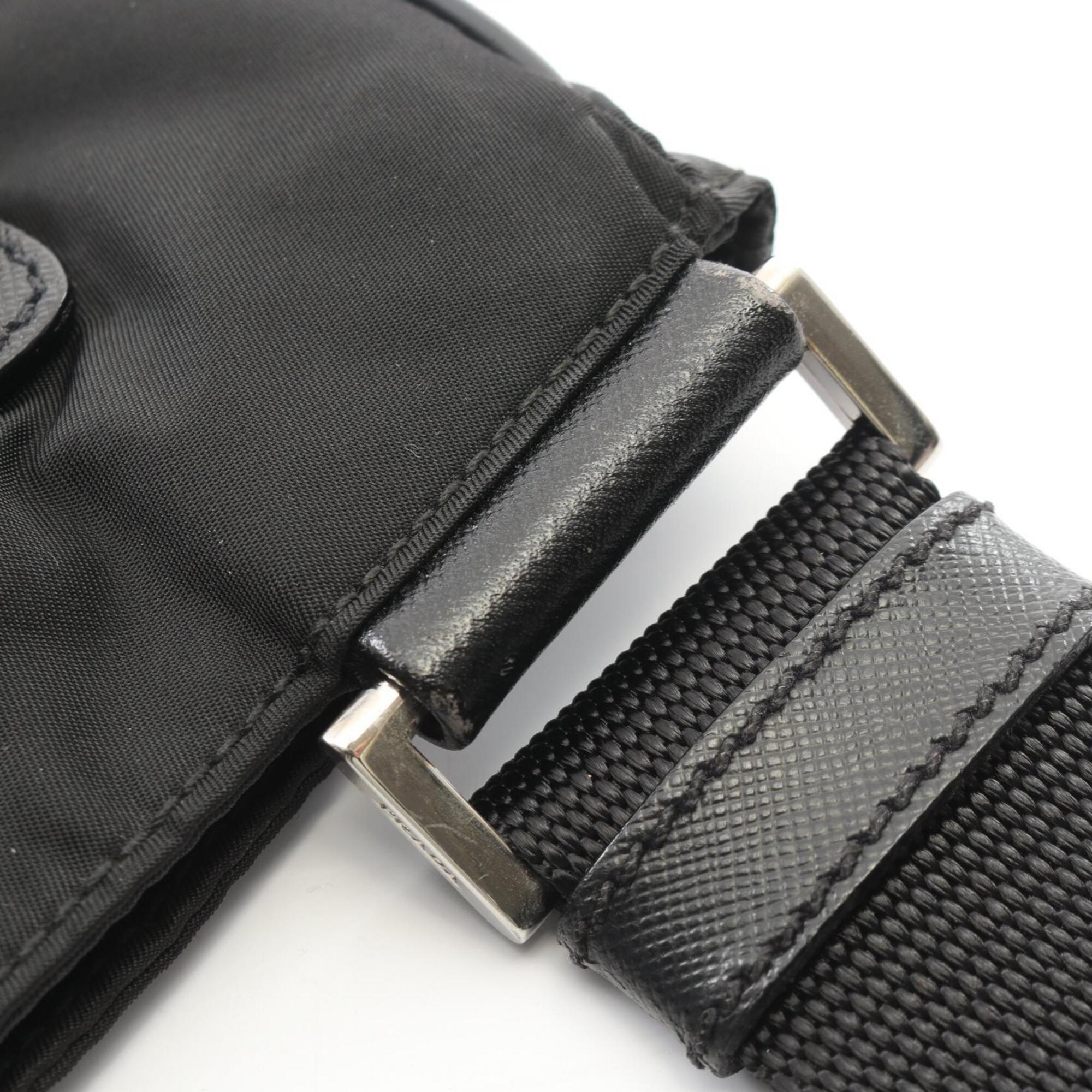 Prada Black Nylon Leather Handbag Shoulder Bag (Pre-Owned)