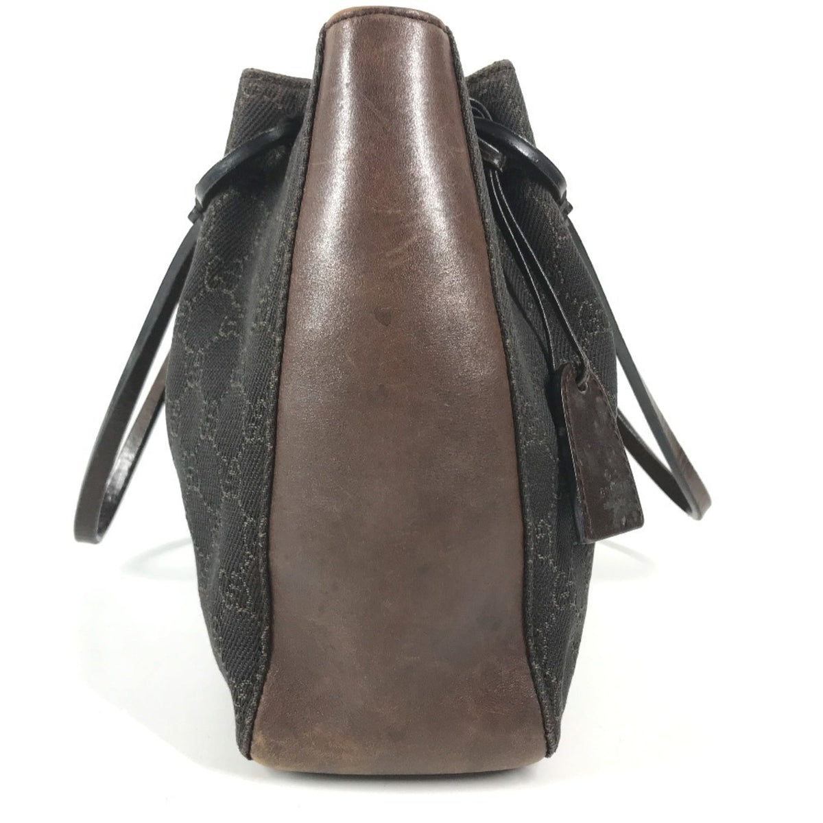 Gucci Brown Leather Canvas Handbag Shoulder Bag Tote Bag (Pre-Owned)