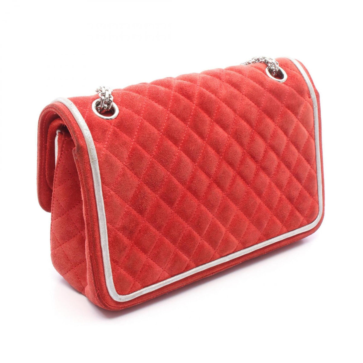 Chanel Red Color Silver Suede Leather Shoulder Bag (Pre-Owned)
