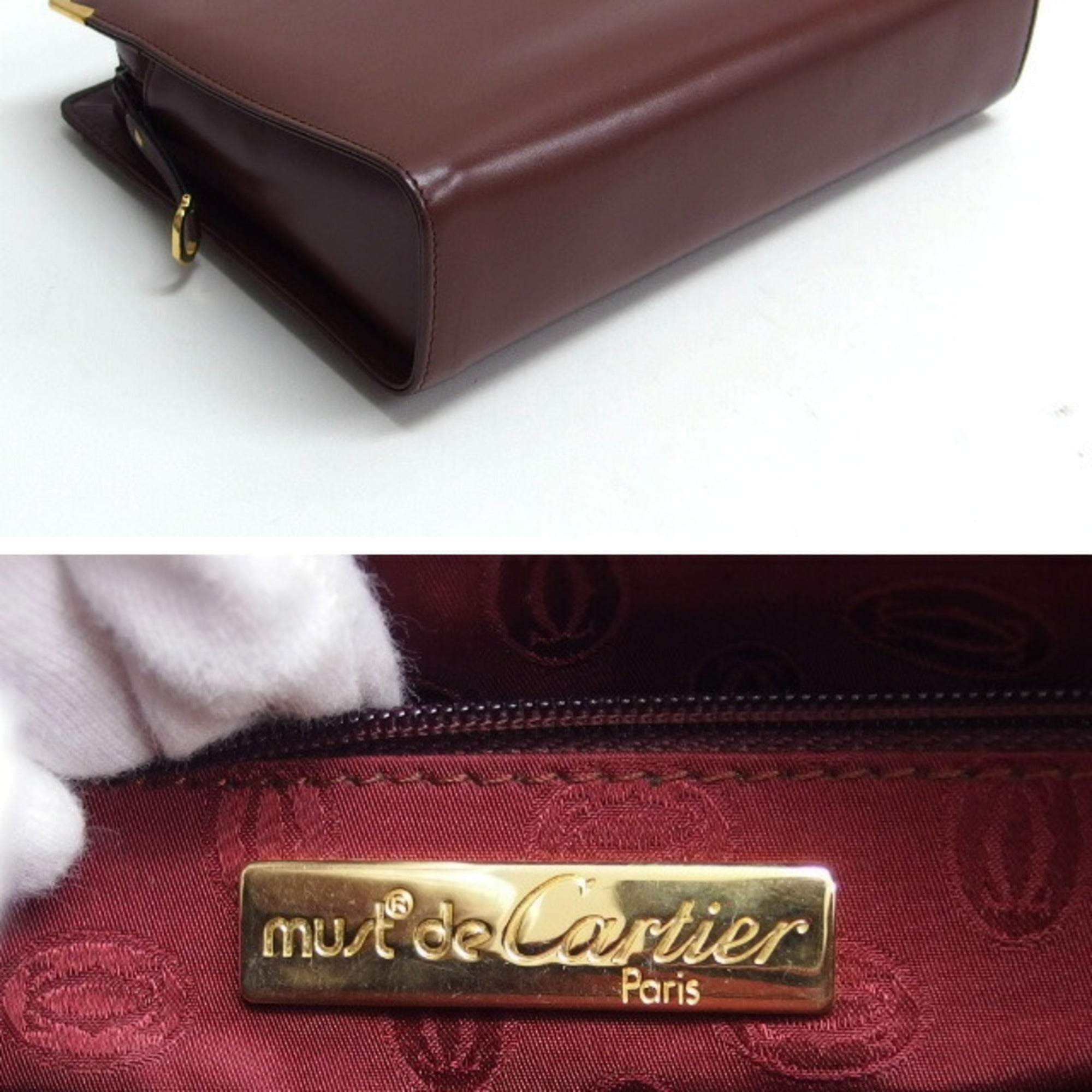 Cartier Bordeaux Red Color Leather Clutch Bag Pouch (Pre-Owned)