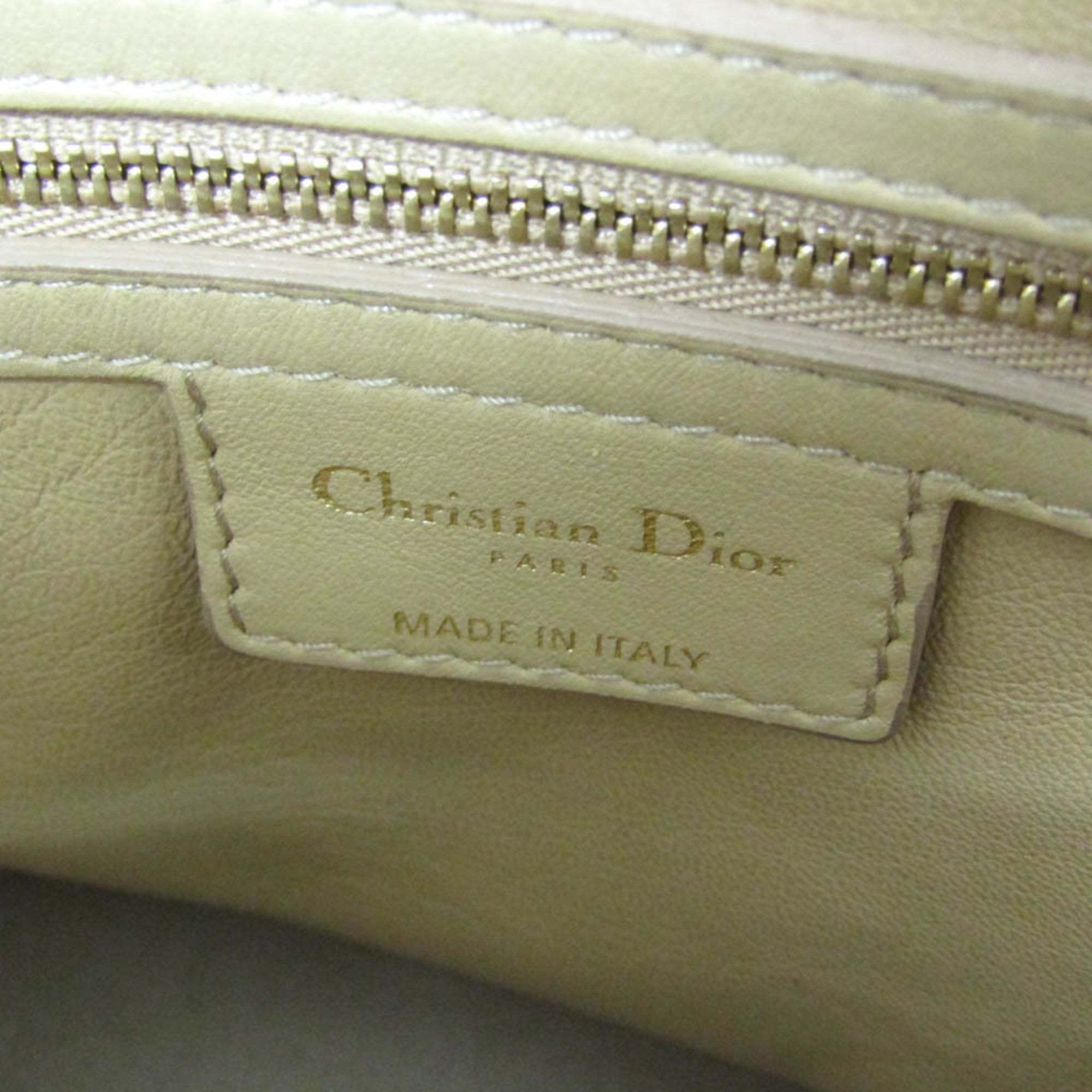 Christian Dior Lady Cannage Matelassé Beige Leather Handbag (Pre-Owned)