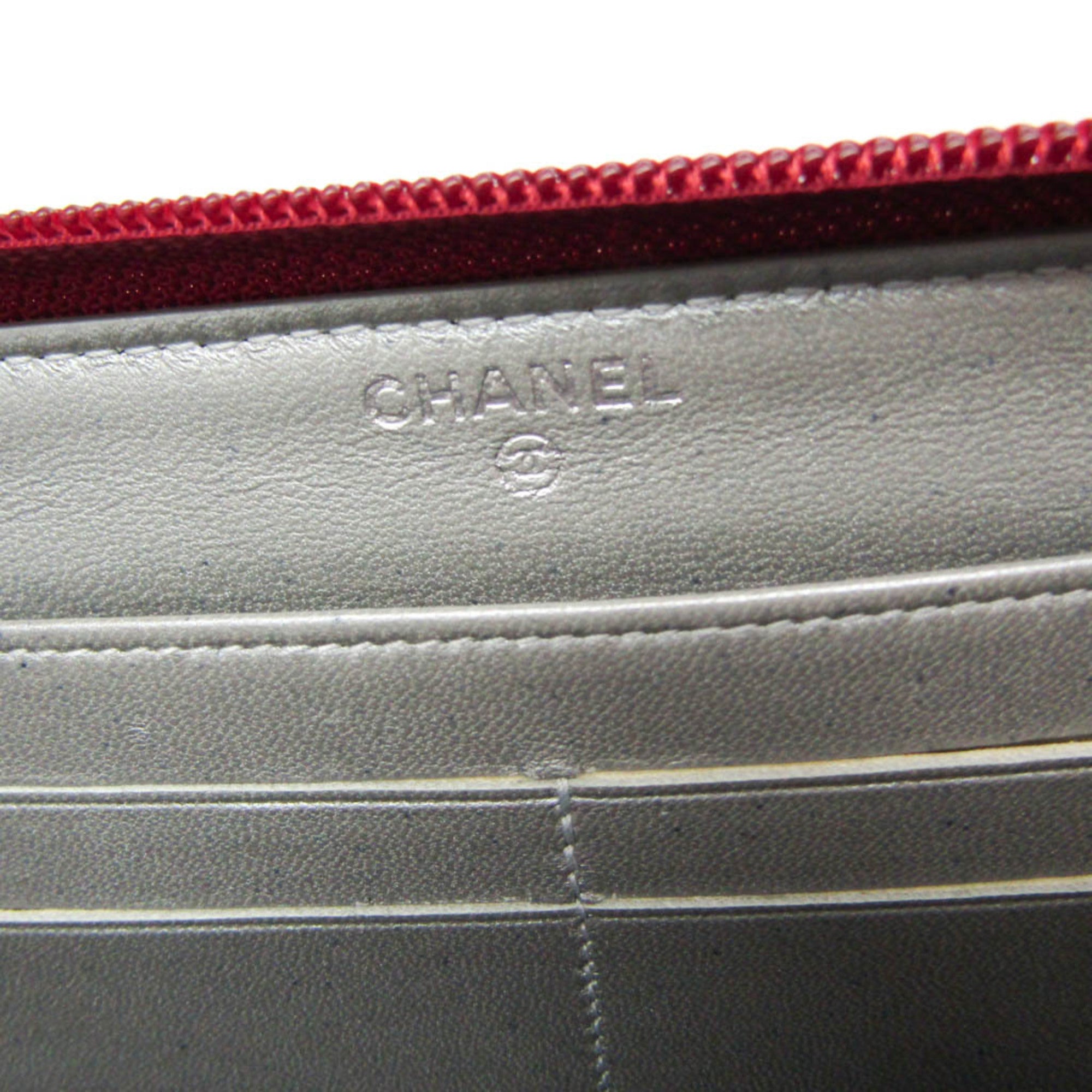 Chanel Camellia Zip Around Organizer Leather Burgundy Leather Wallets Accessory (Pre-Owned)