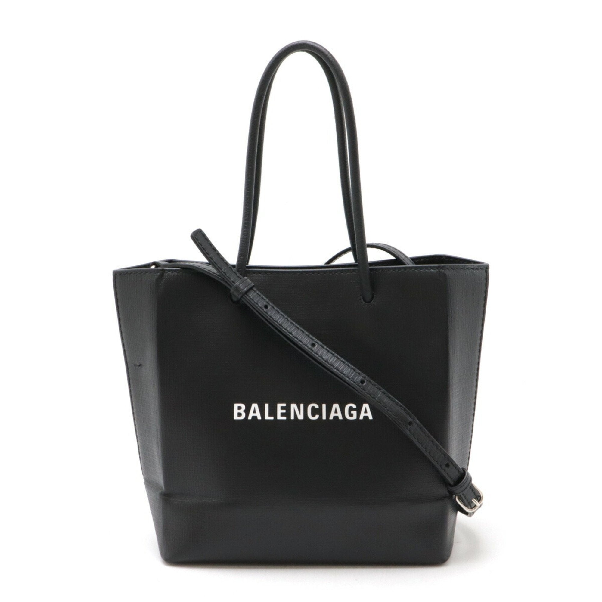 Balenciaga Black White Leather Handbag Tote Bag (Pre-Owned)