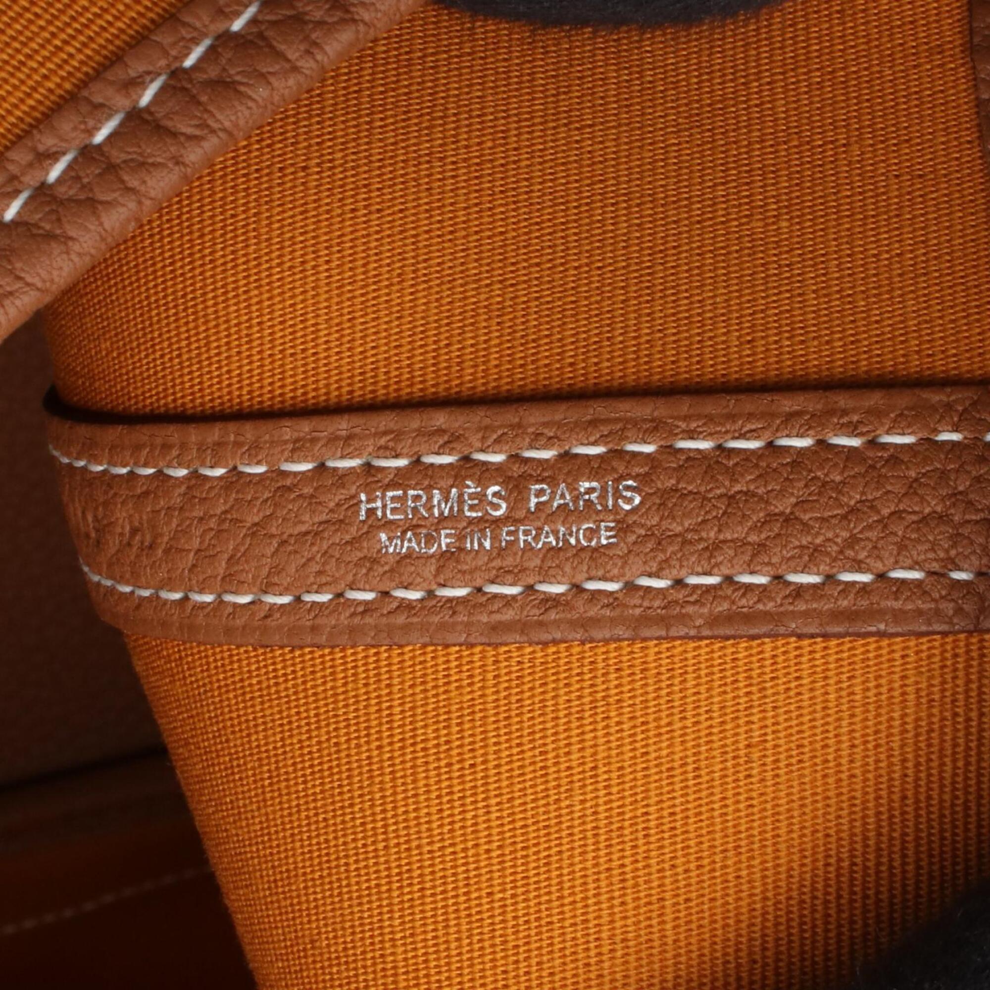 Hermes Brown Orange Saffron Toile Officier Negonda Leather Handbag Tote Bag (Pre-Owned)
