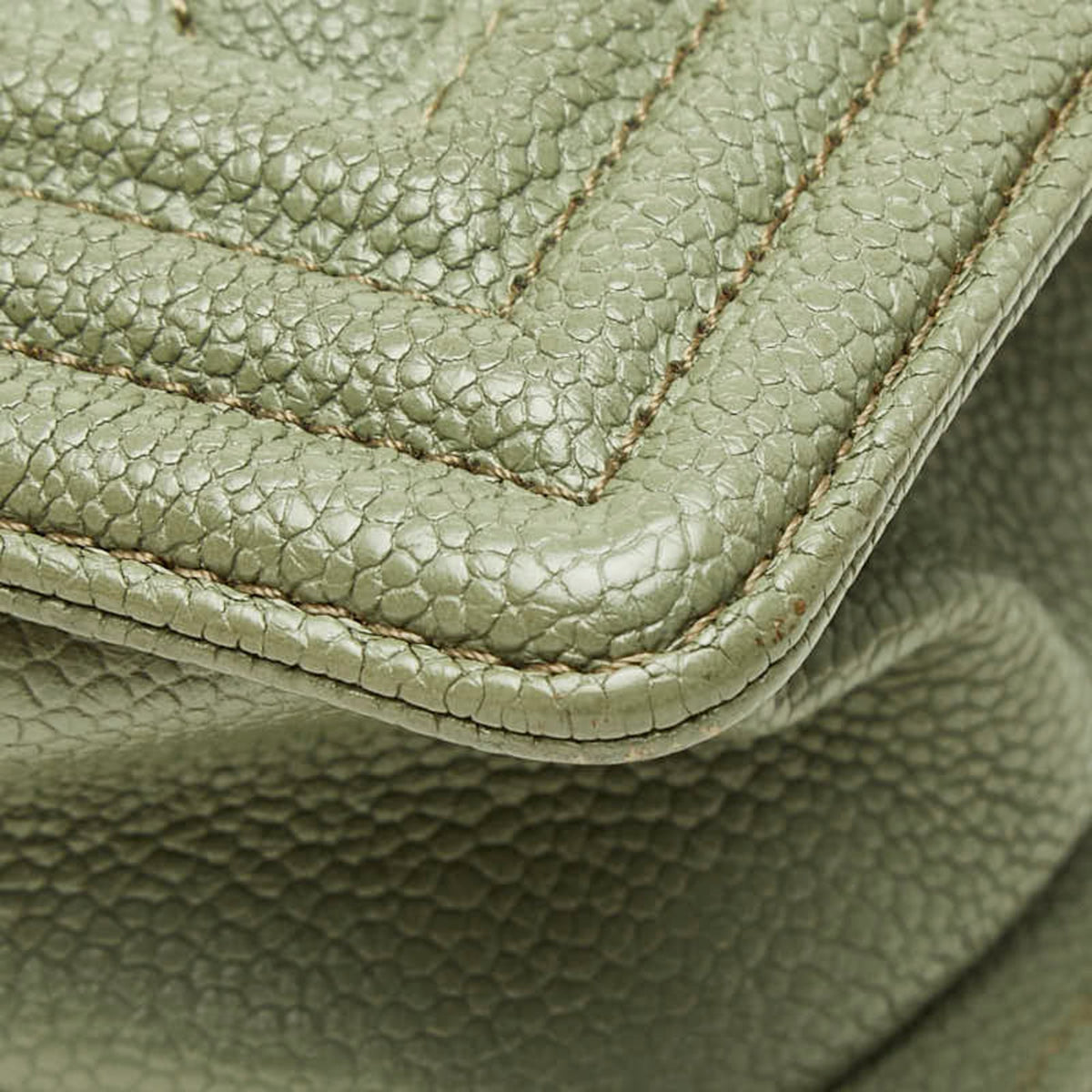 Chanel Green Olive Grained Calfskin Shoulder Bag (Pre-Owned)