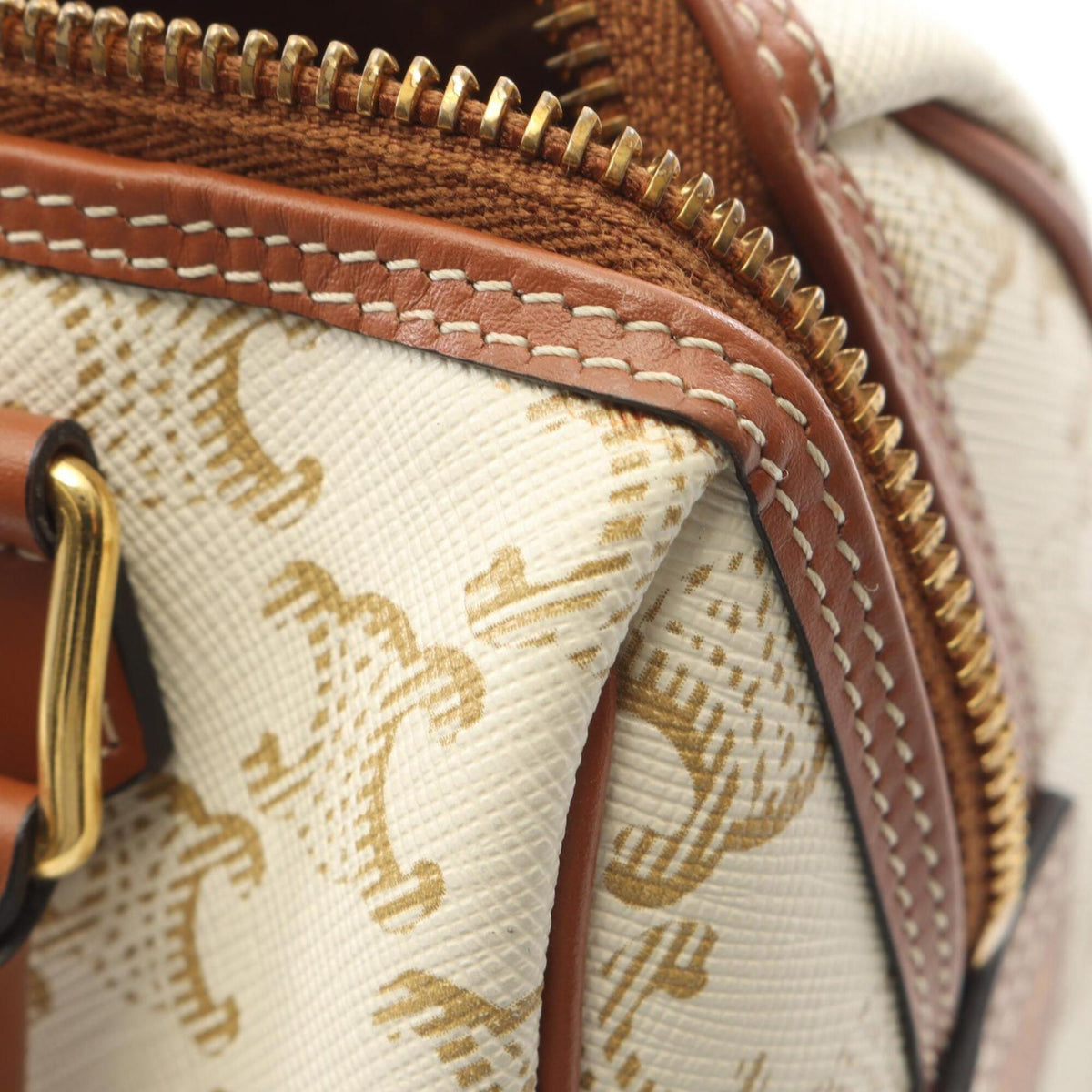 Celine Brown Ivory Coated Canvas Leather Handbag (Pre-Owned)