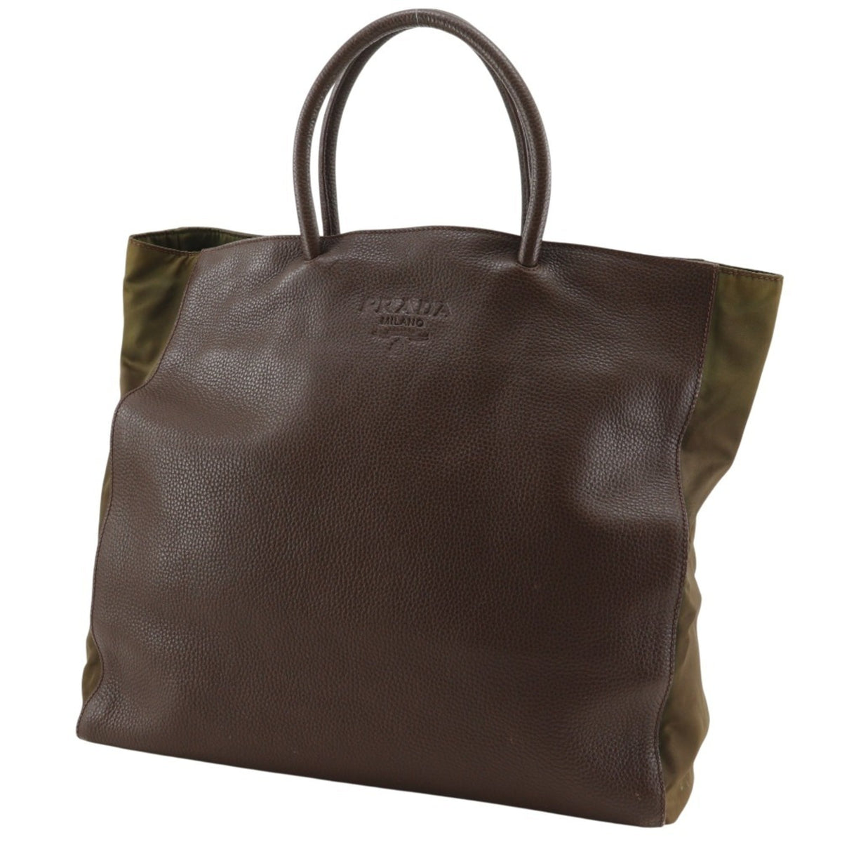 Prada Brown Nylon Leather Handbag Tote Bag (Pre-Owned)