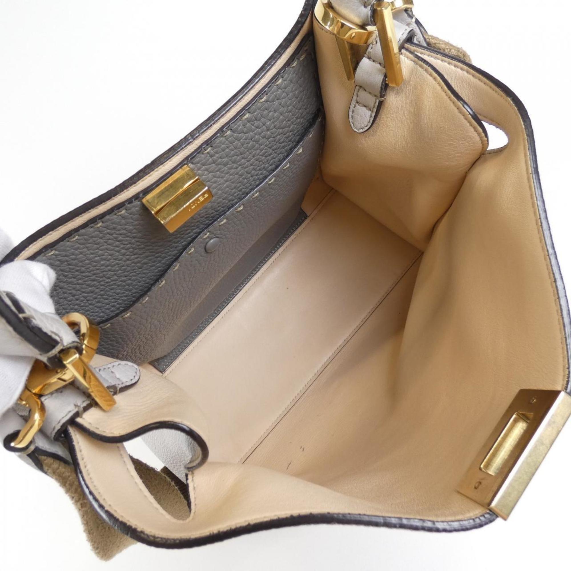 Fendi Beige Ivory Off-White Leather Handbag (Pre-Owned)
