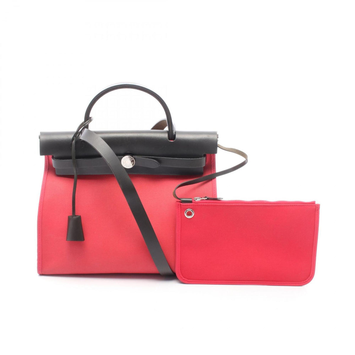 Hermes Black Red Color Toile Officier Canvas Leather Handbag Pouch (Pre-Owned)