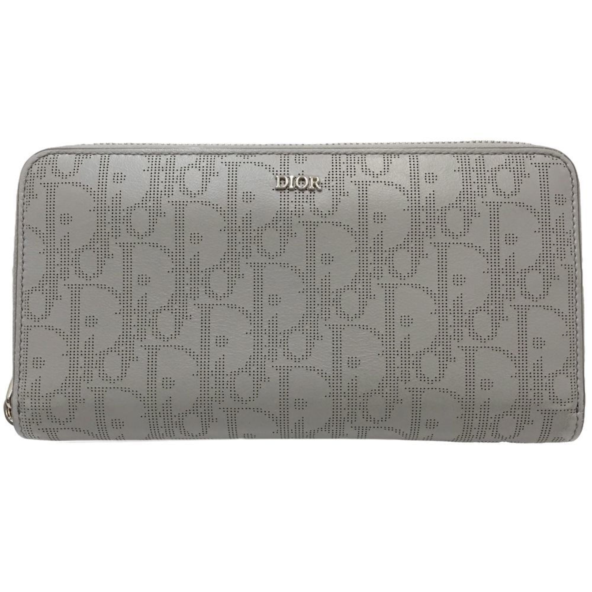Christian Dior Gray Leather Long Wallet (Bi-Fold) (Pre-Owned)