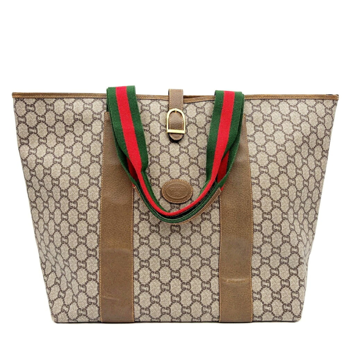 Gucci Beige Brown Green Red Color Pvc Leather Shoulder Bag Tote Bag (Pre-Owned)