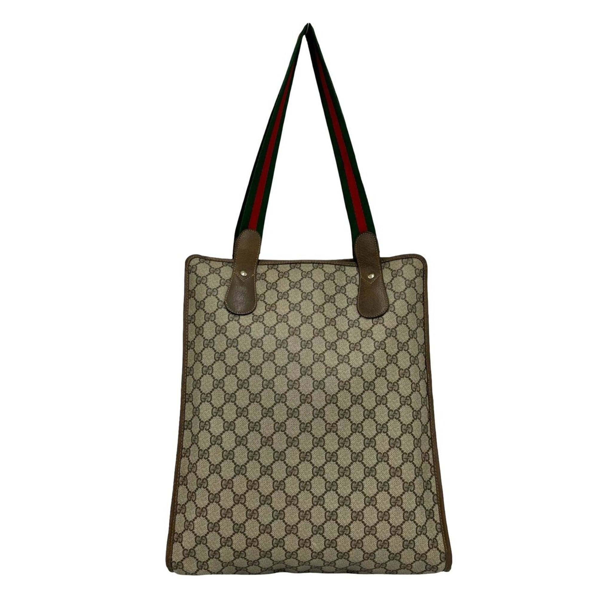 Gucci Brown Green Red Color Pvc Leather Handbag Tote Bag (Pre-Owned)