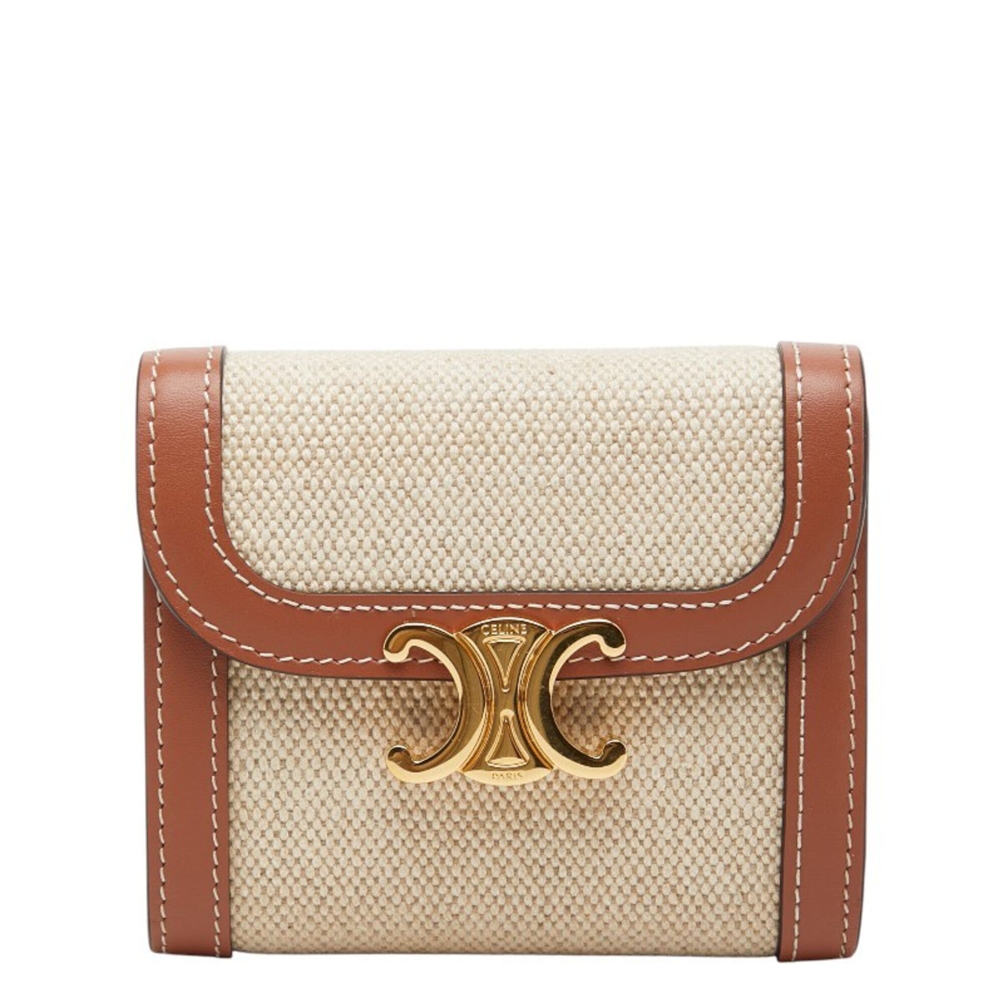 Celine Beige Brown Canvas Leather Wallet (Bi-Fold) (Pre-Owned)
