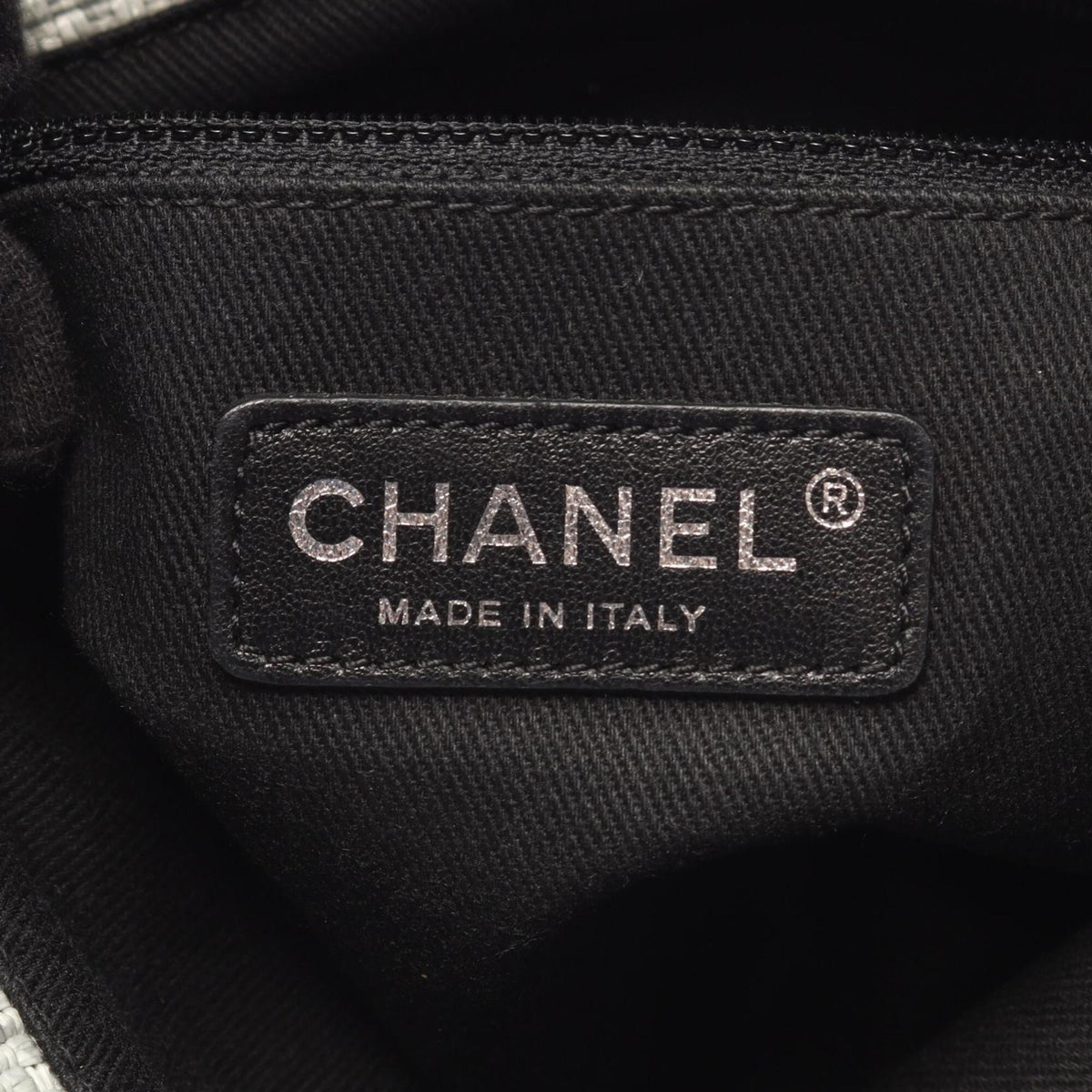 Chanel Black Gray Canvas Leather Handbag Shoulder Bag (Pre-Owned)