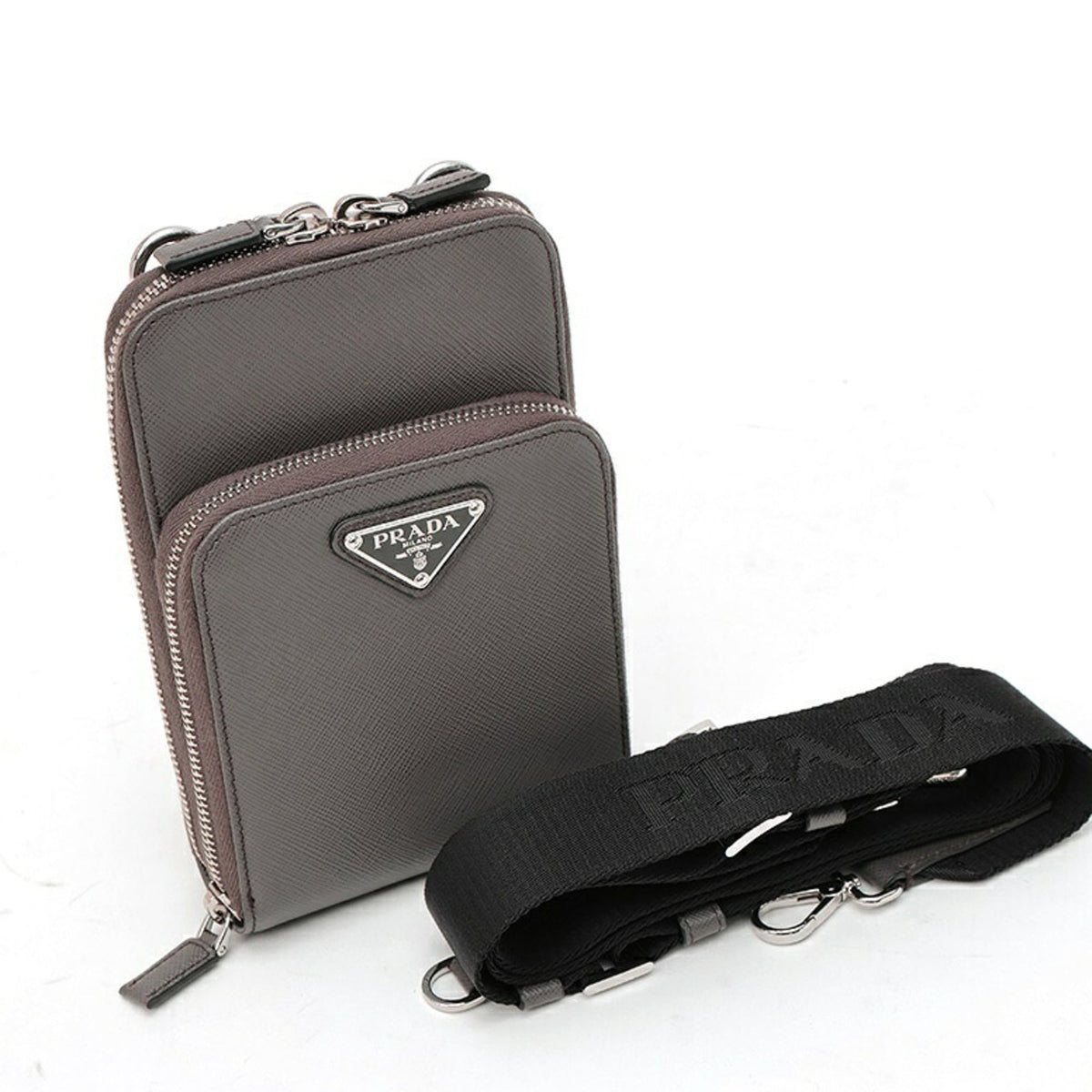 Prada Gray Beige Leather Pouch (Pre-Owned)