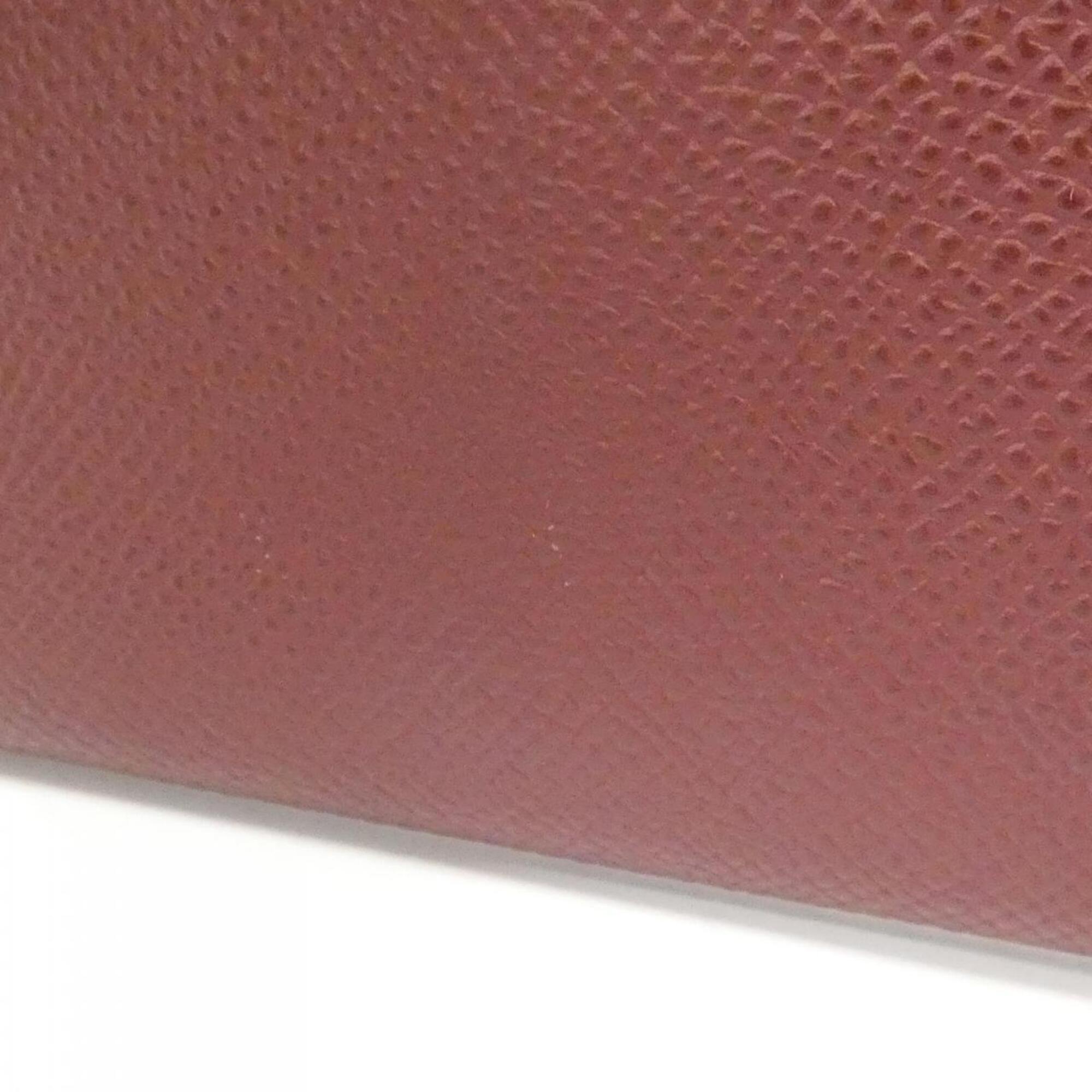 Hermes Red Color Rouge H Epsom Leather Silk Long Wallet (Bi-Fold) (Pre-Owned)