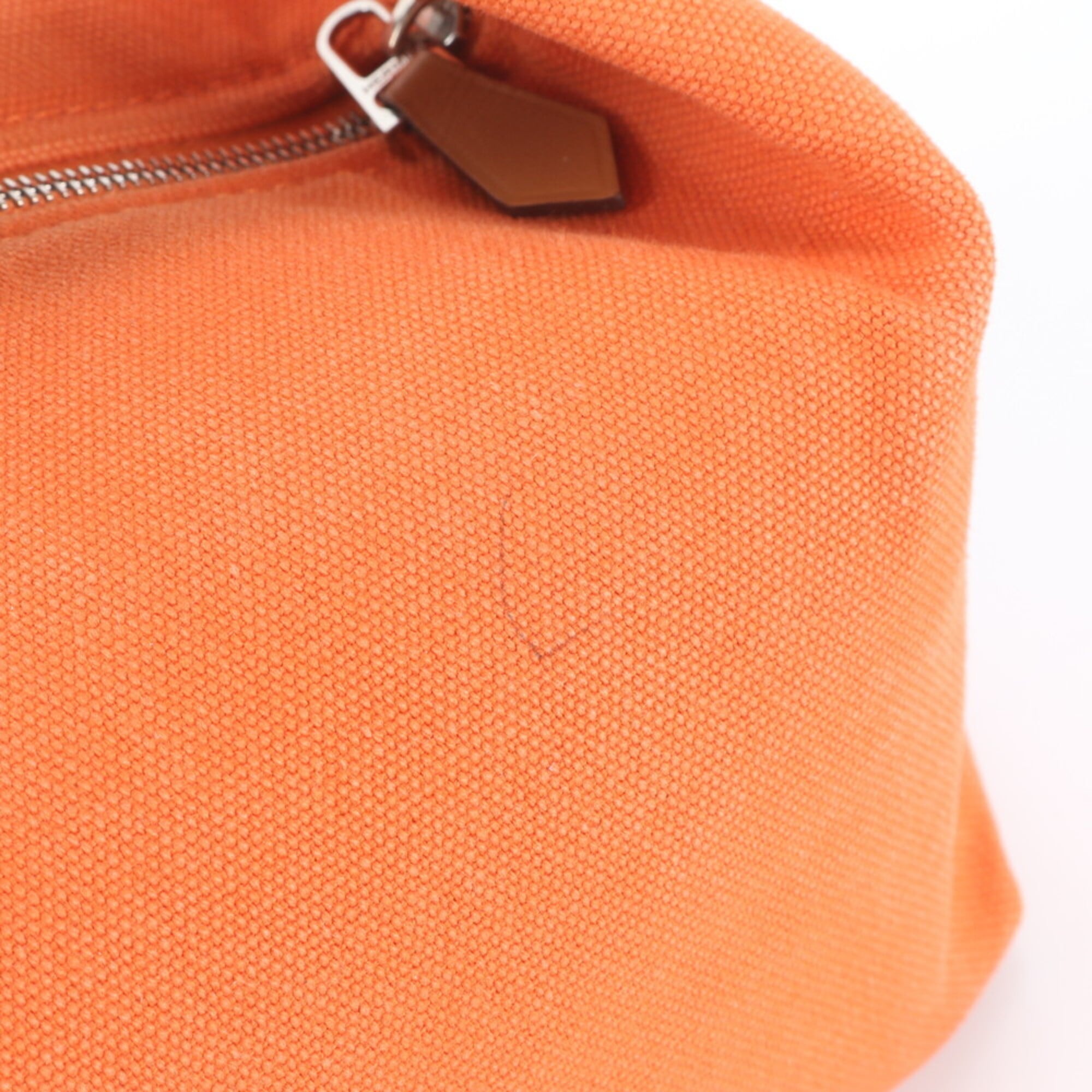 Hermes Orange Red Color Leather Canvas Handbag Pouch (Pre-Owned)