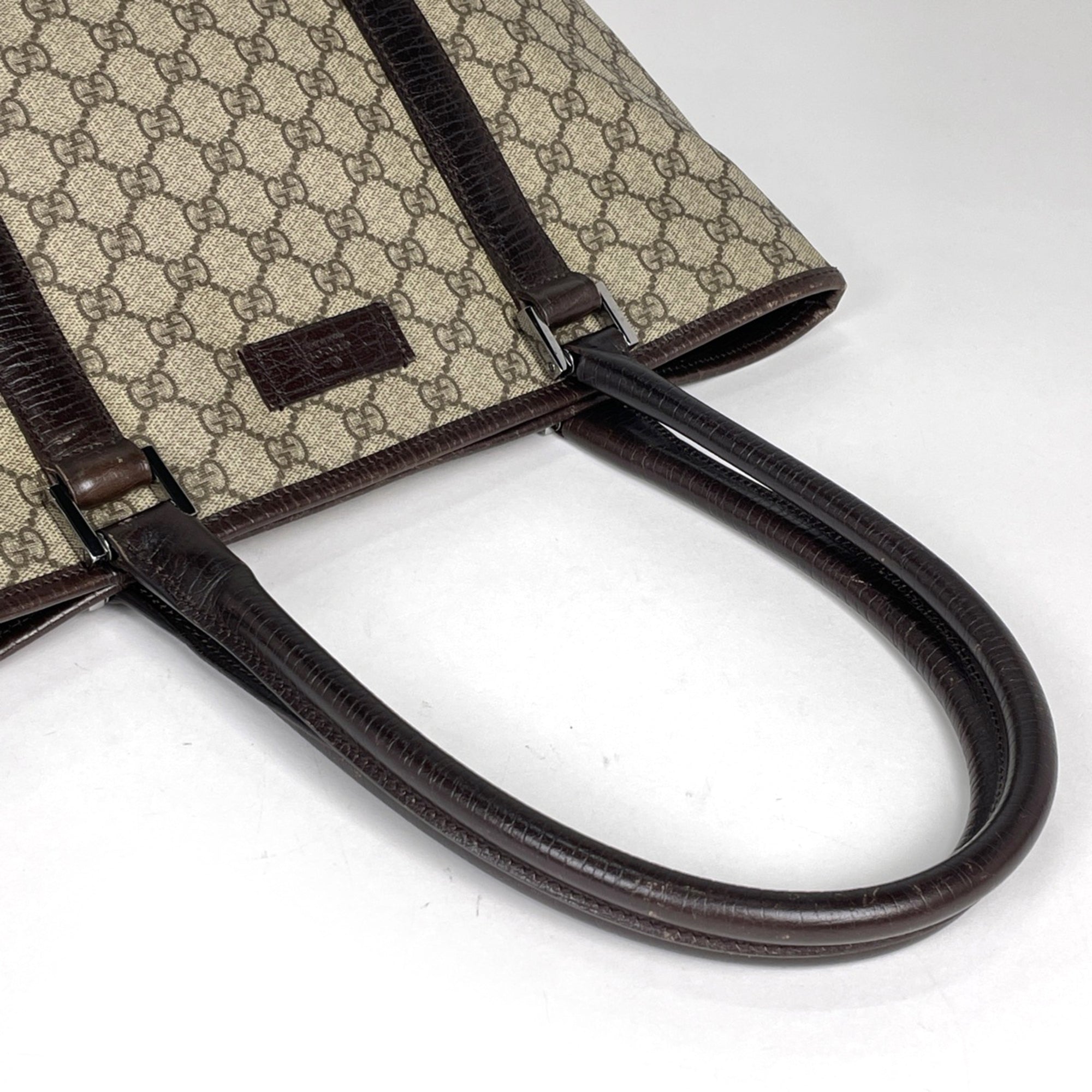 Gucci Brown Coated Canvas Leather Tote Bag (Pre-Owned)