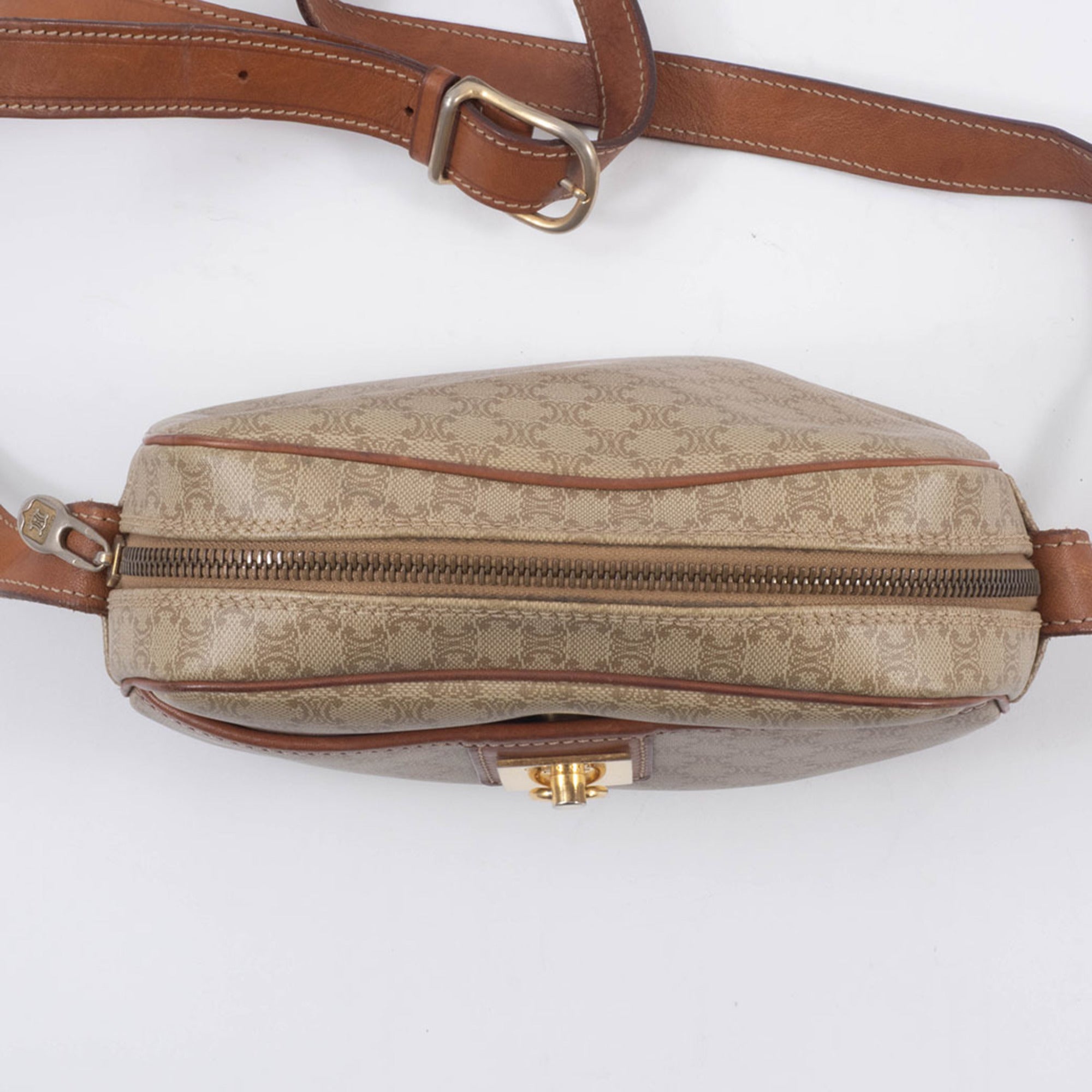 Celine Macadam Beige Brown Leather Pvc Shoulder Bag (Pre-Owned)