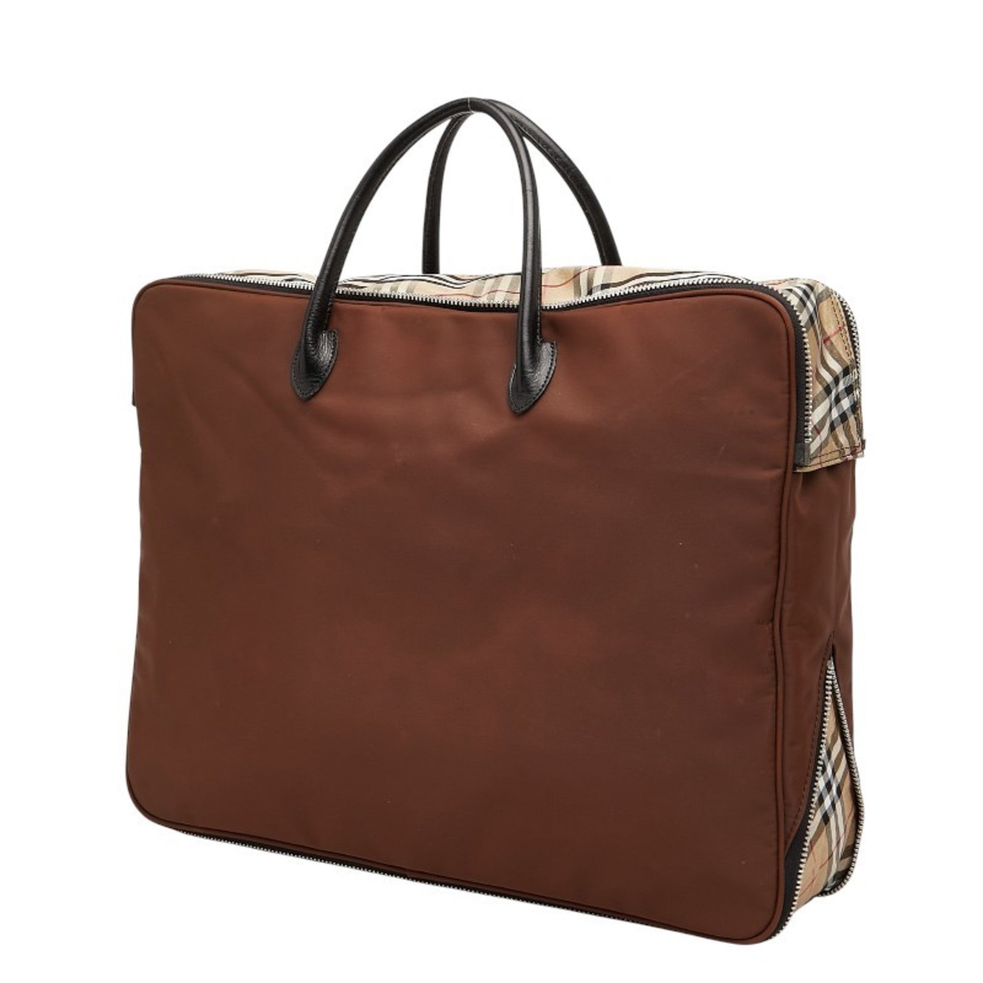 Burberry Beige Brown Nylon Leather Handbag (Pre-Owned)