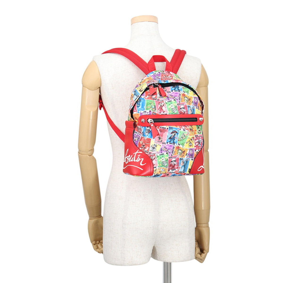 Christian Louboutin Red Color Canvas Leather Backpack (Pre-Owned)