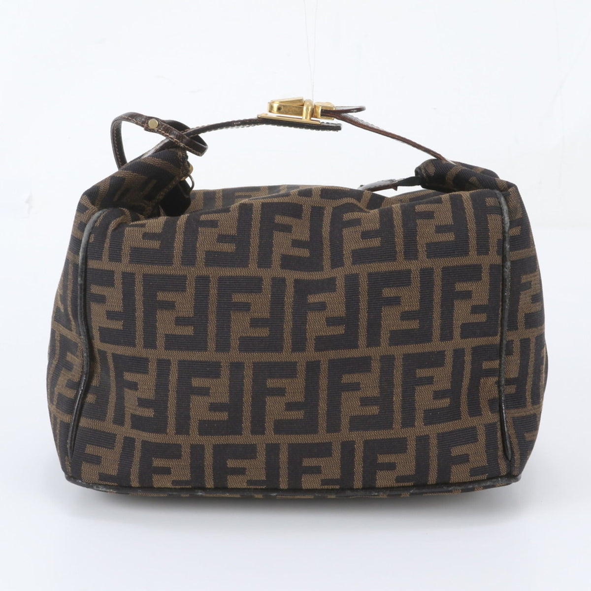 Fendi Brown Leather Nylon Clutch Bag Handbag Pouch (Pre-Owned)