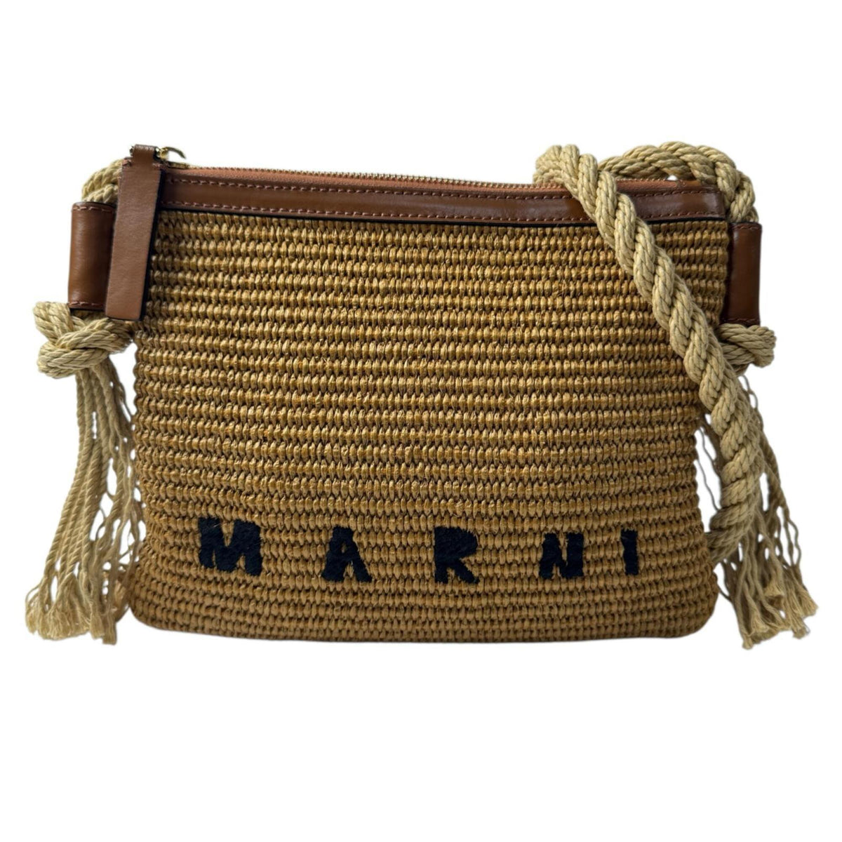 Marni Brown Raffia Cotton Leather Shoulder Bag (Pre-Owned)