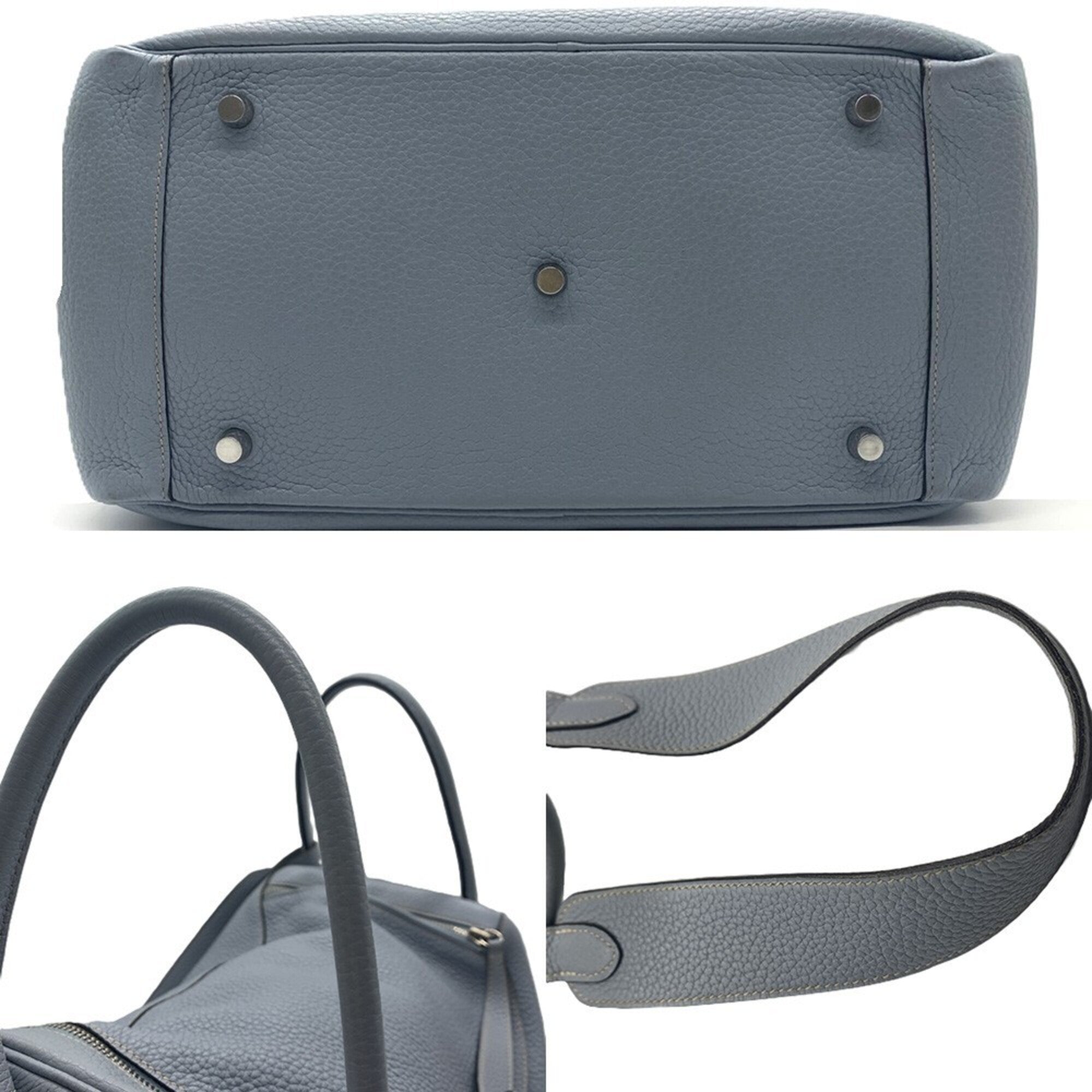 Hermes Lindy Blue Lin Taurillon Clemence Leather Handbag (Pre-Owned)