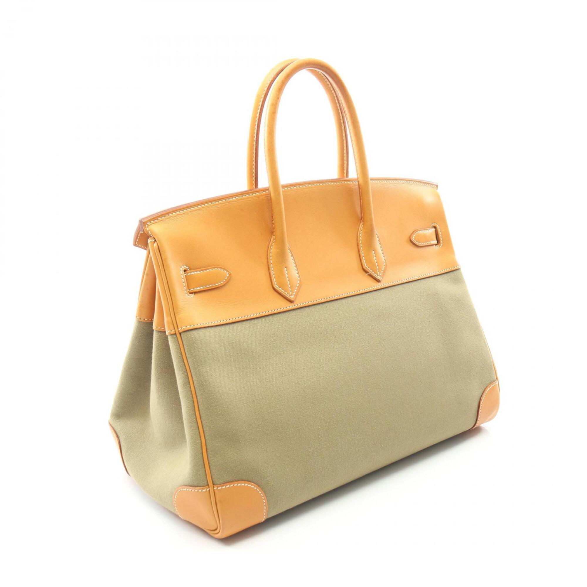 Hermes Brown Khaki Natural Canvas Barenia Leather Toile Officier Leather Handbag (Pre-Owned)