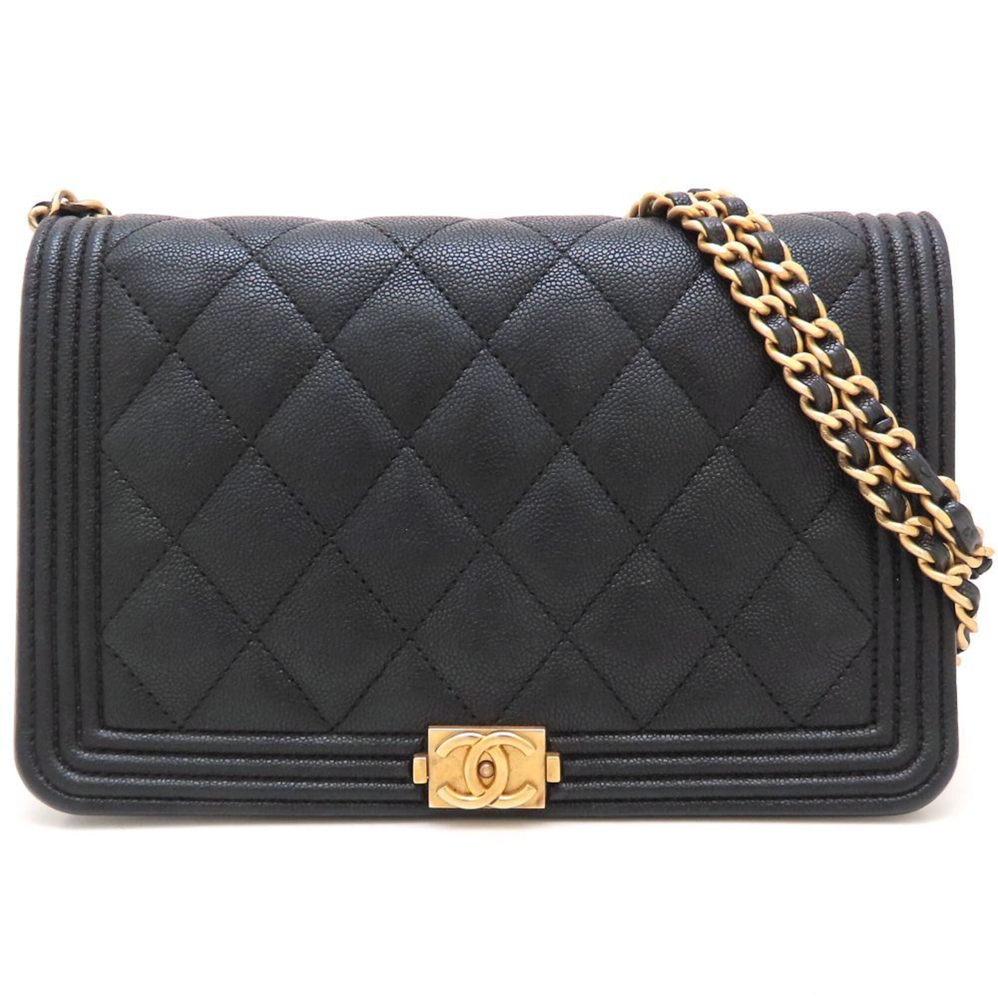 Chanel Boy Chanel Black Grained Calfskin Shoulder Bag (Pre-Owned)