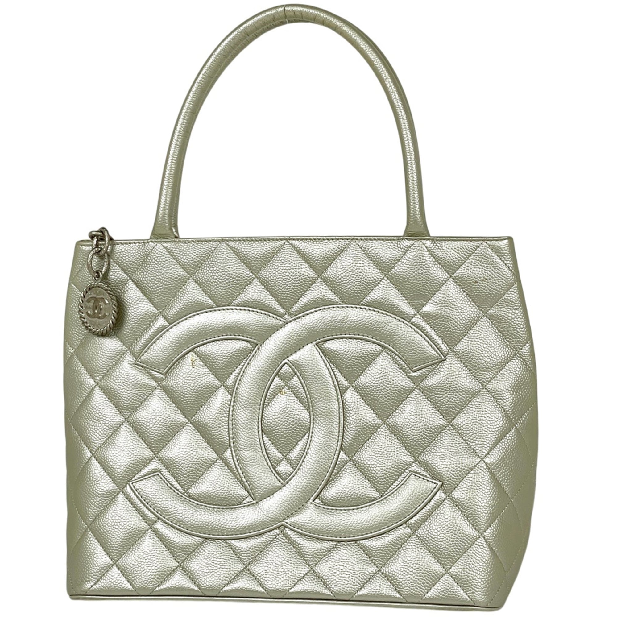 Chanel Silver Grained Calfskin Handbag Tote Bag (Pre-Owned)