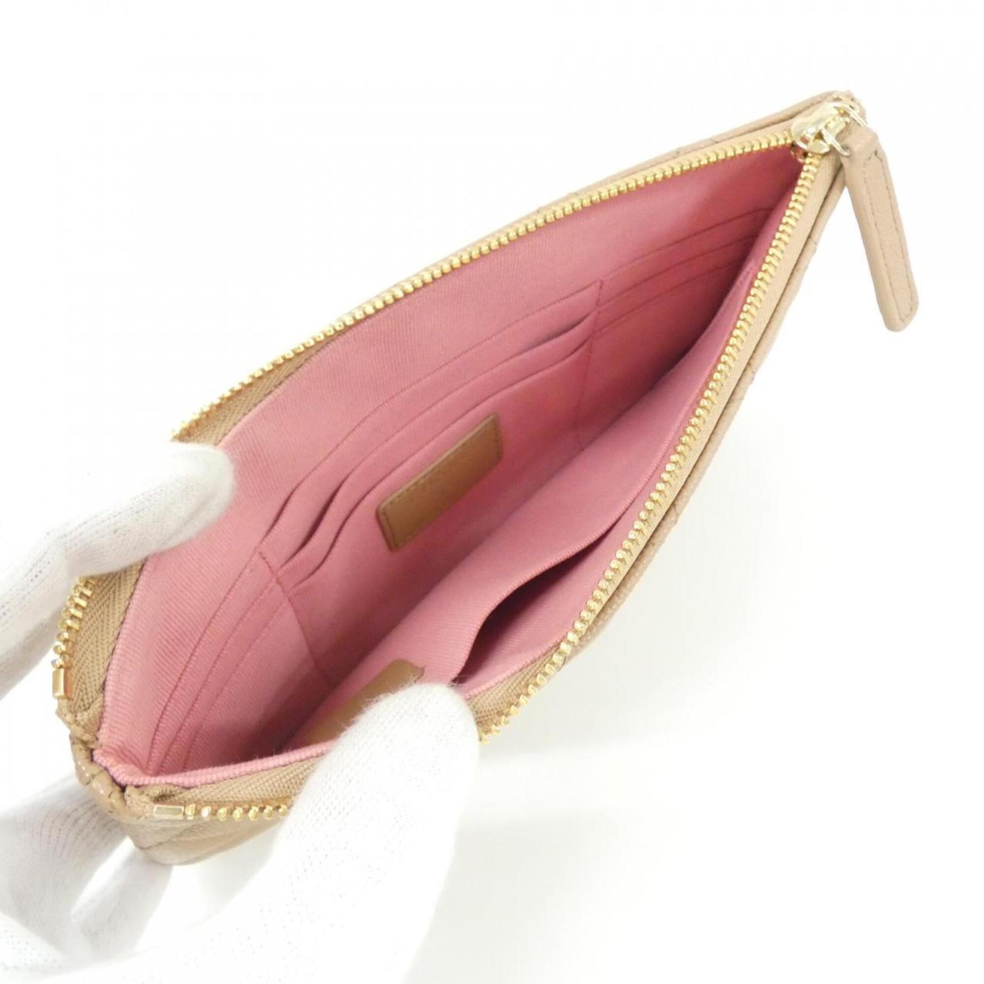 Chanel Beige Grained Calfskin Handbag Pouch (Pre-Owned)