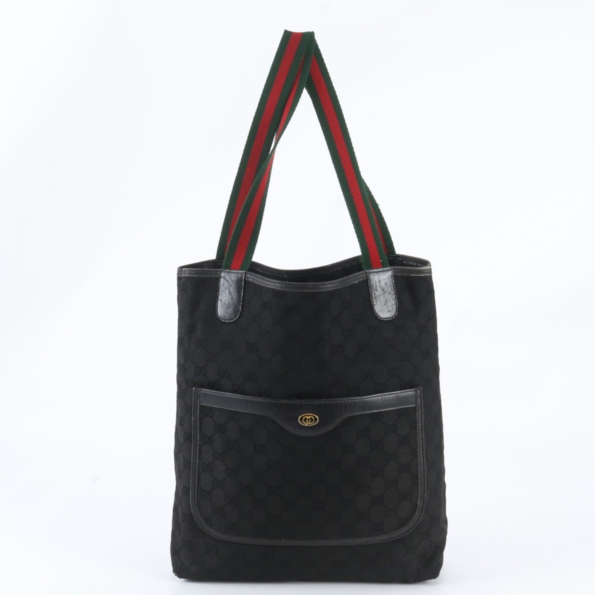 Gucci Gg Canvas Black Gg Canvas Leather Shoulder Bag Tote Bag (Pre-Owned)