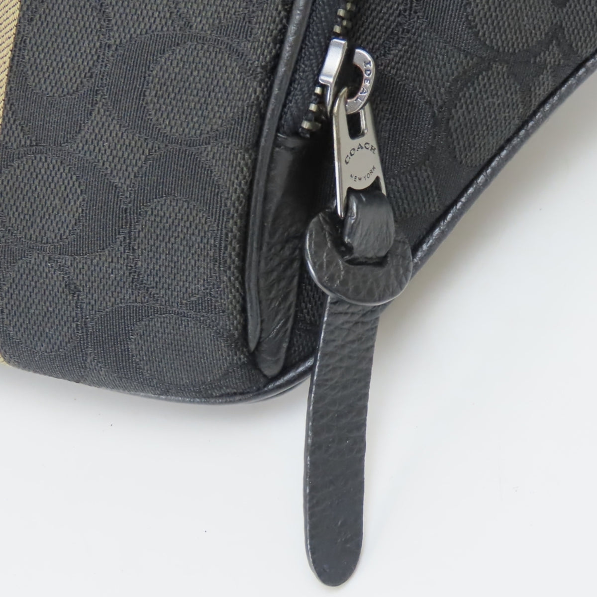 Coach Beige Black Signature Line Canvas Leather Sling Bag (Pre-Owned)
