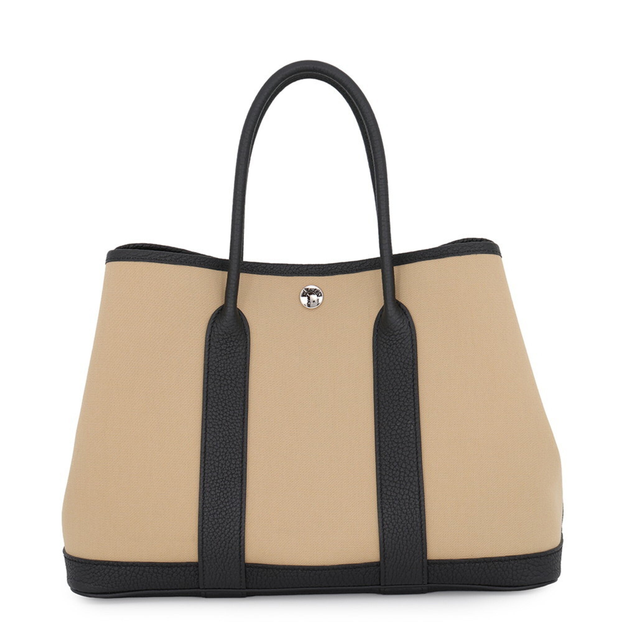 Hermes Beige Black Toile Officier Negonda Leather Tote Bag (Pre-Owned)
