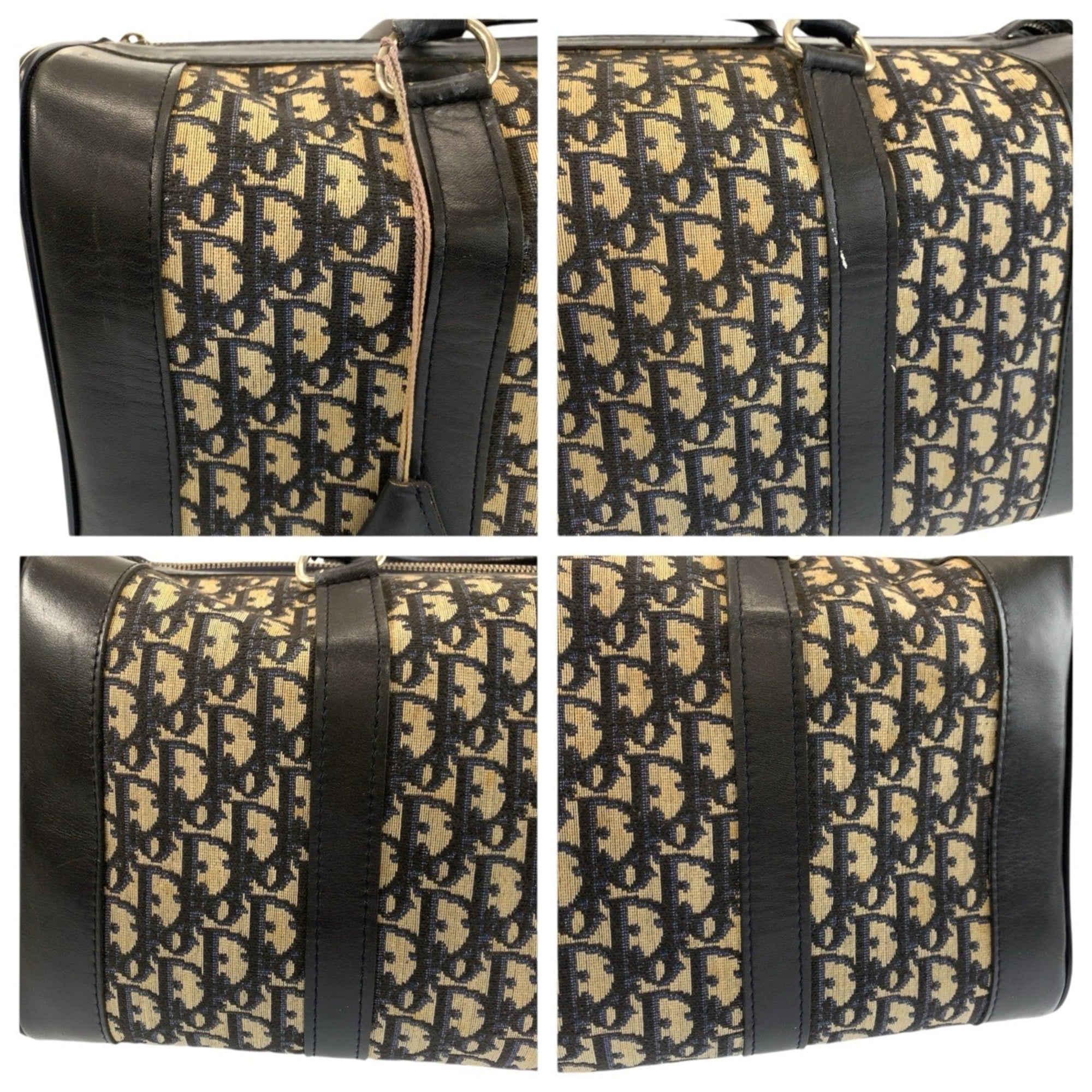 Christian Dior Navy Canvas Leather Boston Bag Handbag (Pre-Owned)