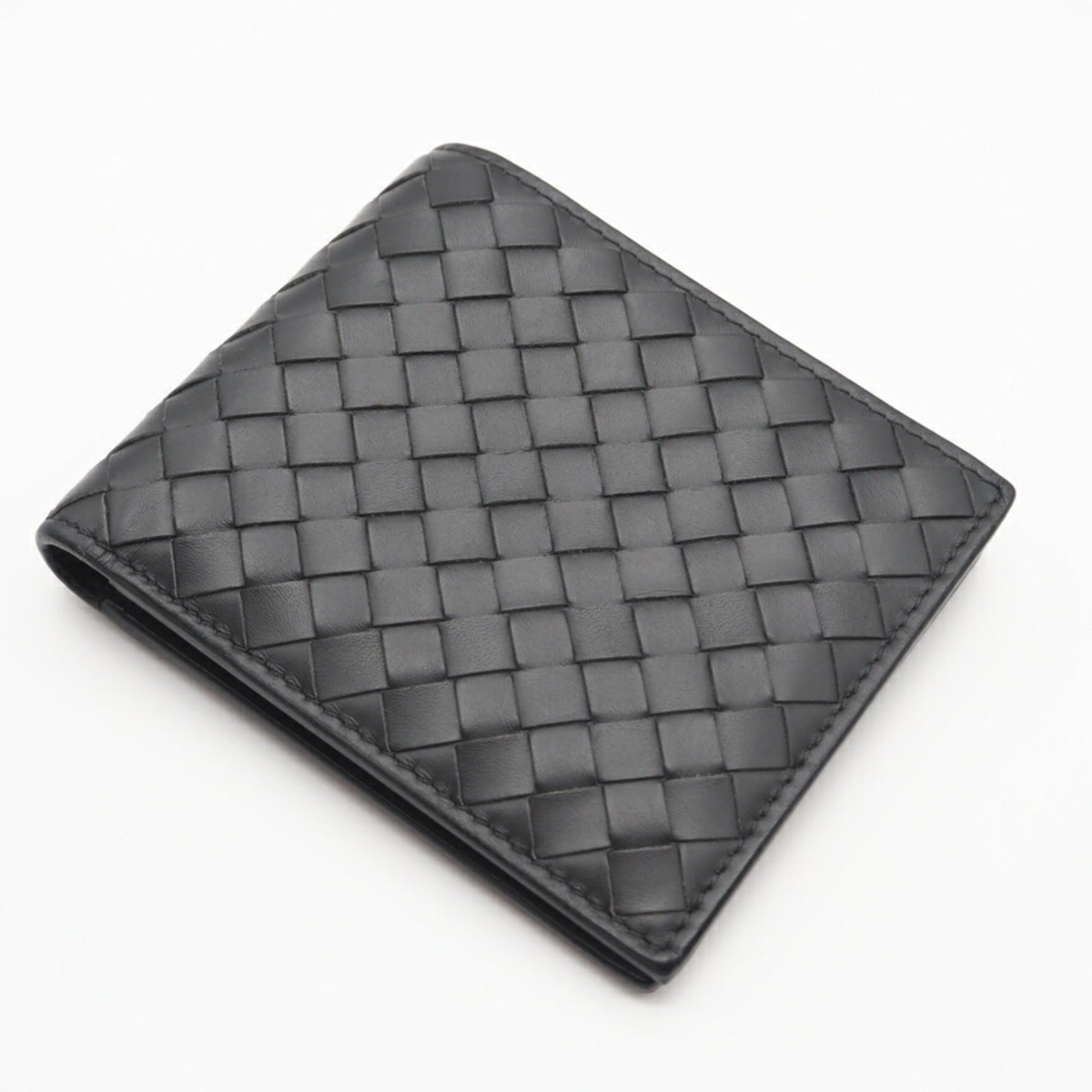Bottega Veneta Intrecciato Gray Leather Wallet (Bi-Fold) (Pre-Owned)