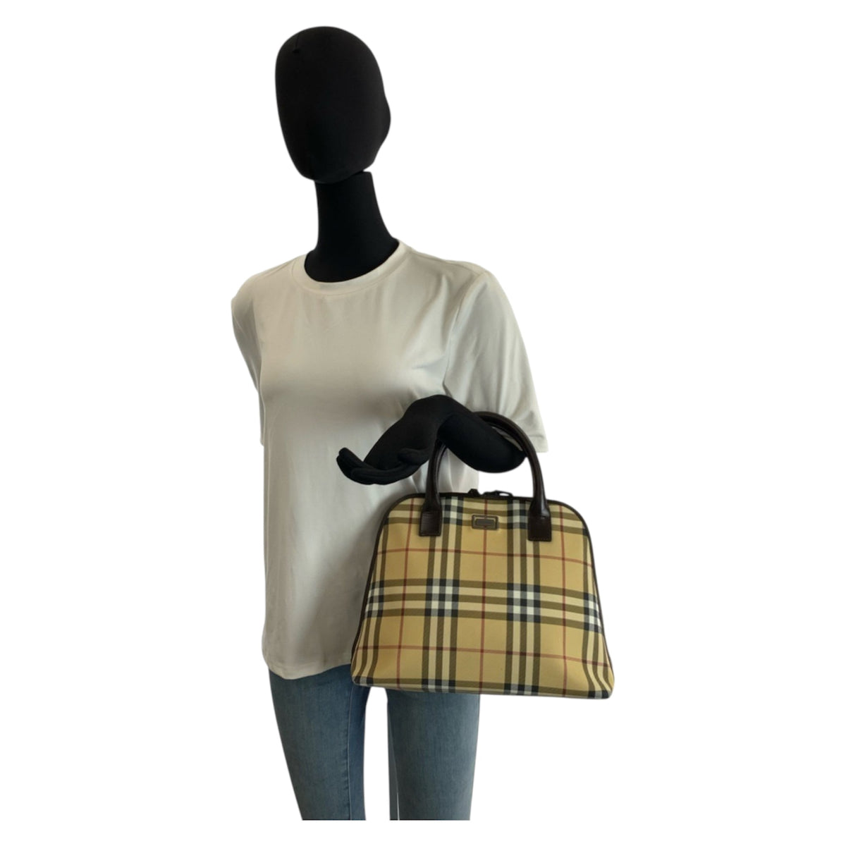 Burberry Beige Black Pvc Leather Handbag (Pre-Owned)