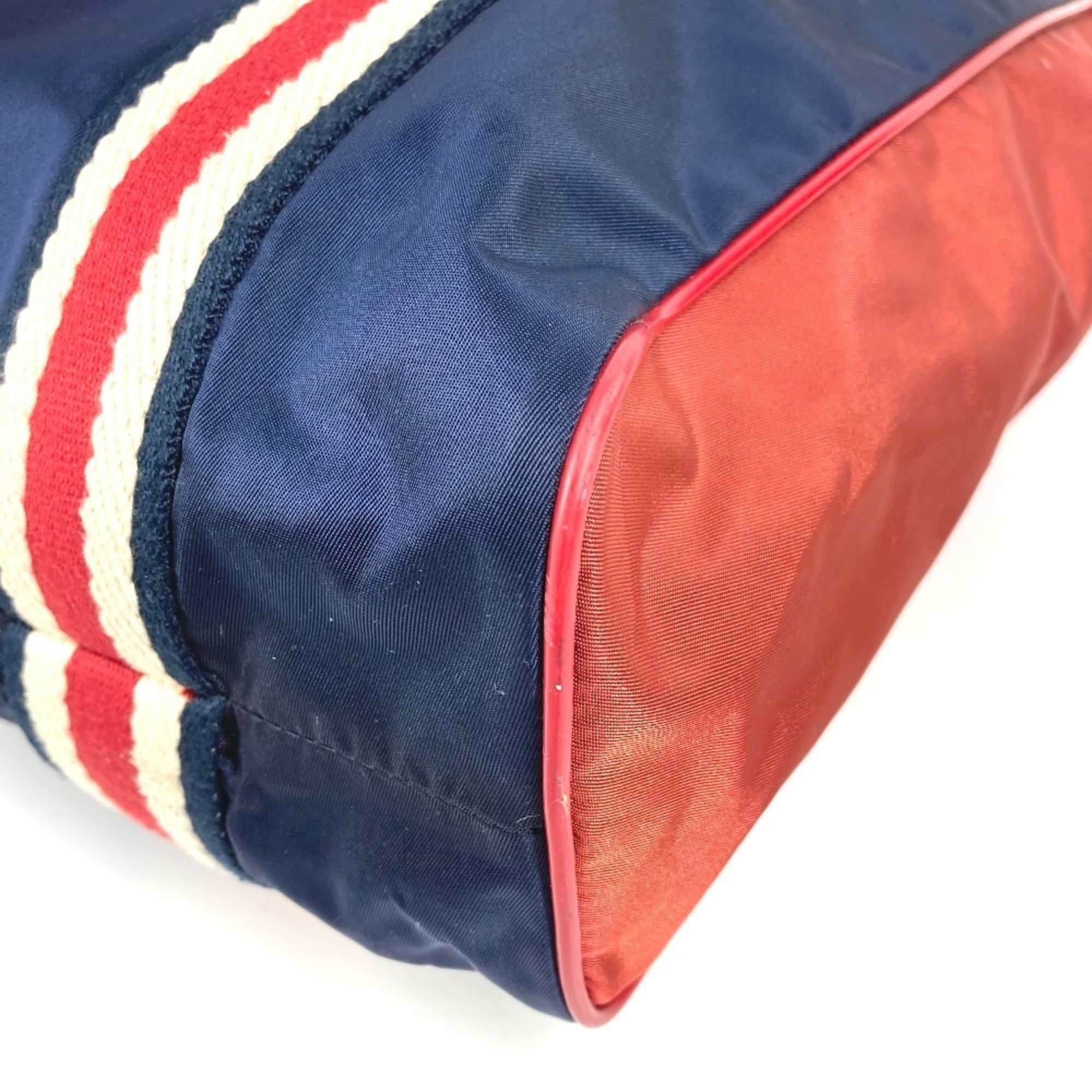 Gucci Navy Red Color Nylon Shoulder Bag Tote Bag (Pre-Owned)