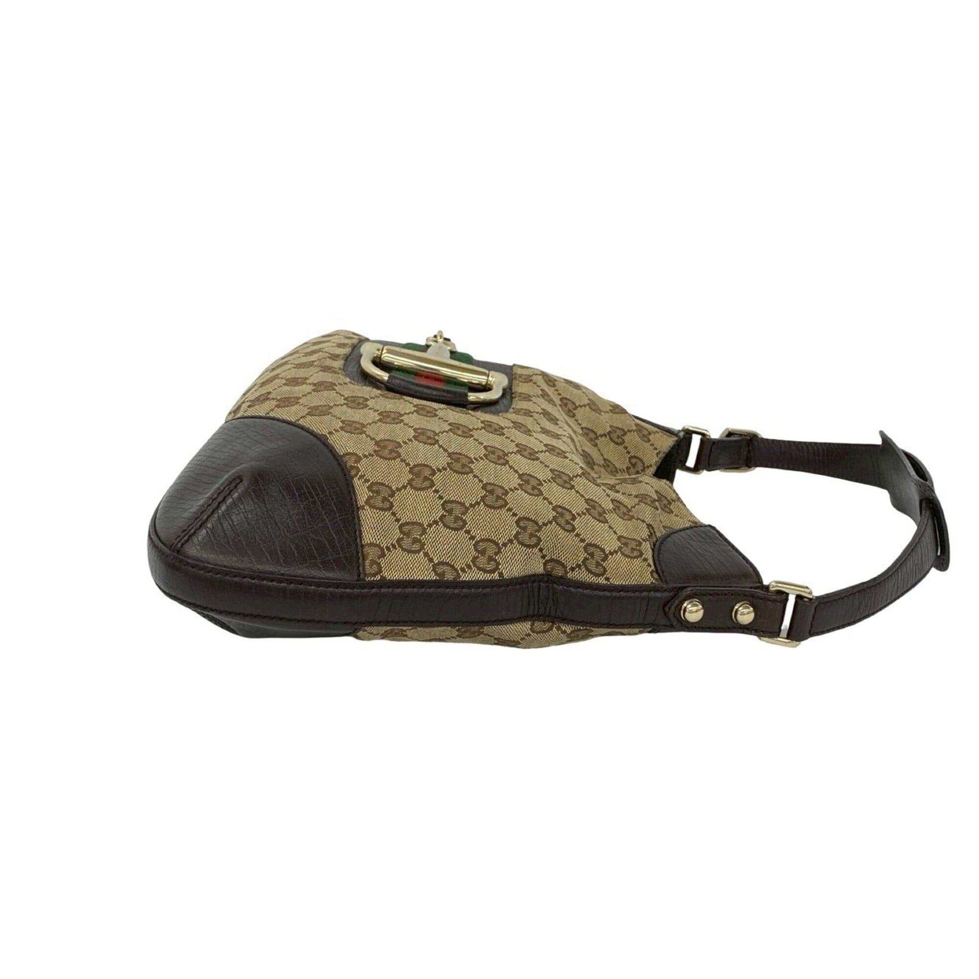 Gucci Brown Green Red Color Canvas Leather Shoulder Bag (Pre-Owned)