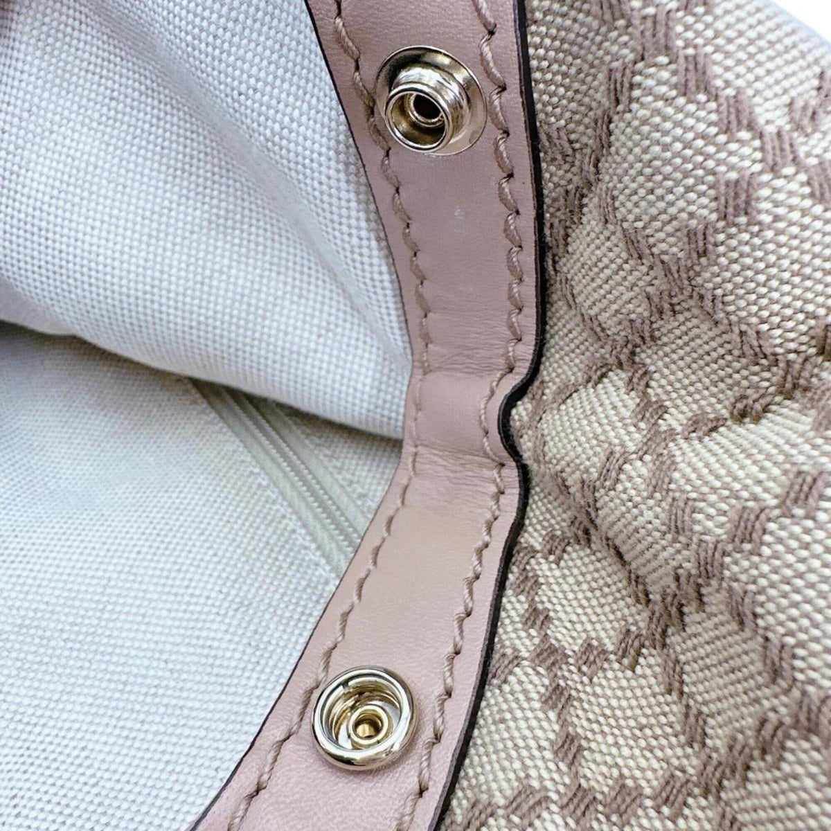 Gucci Beige Beige Brown Brown White Canvas Handbag Tote Bag (Pre-Owned)