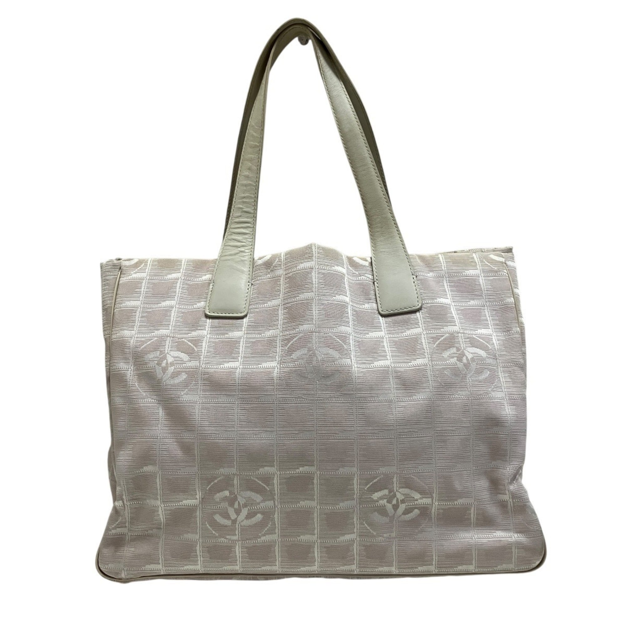 Chanel Pink Beige Canvas Leather Tote Bag (Pre-Owned)