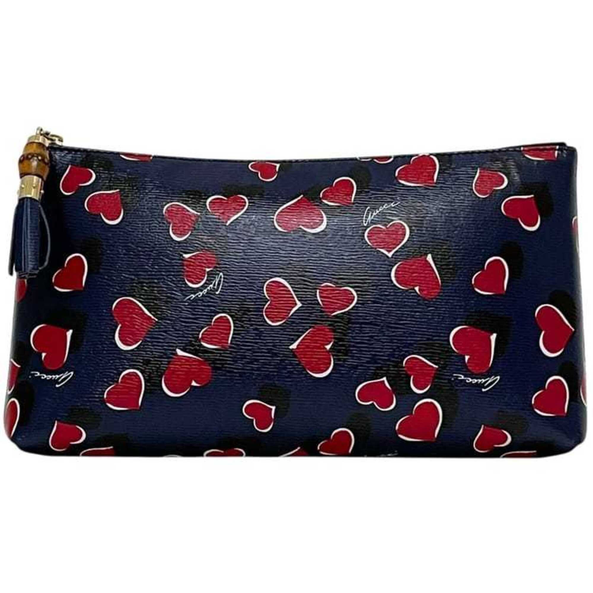 Gucci Navy Bamboo Leather Pouch (Pre-Owned)