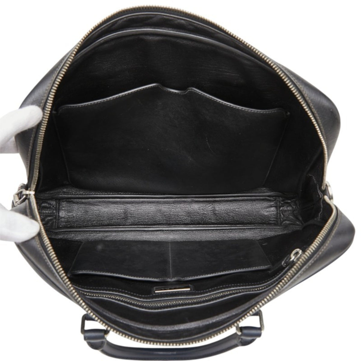 Prada Navy Black Leather Handbag (Pre-Owned)