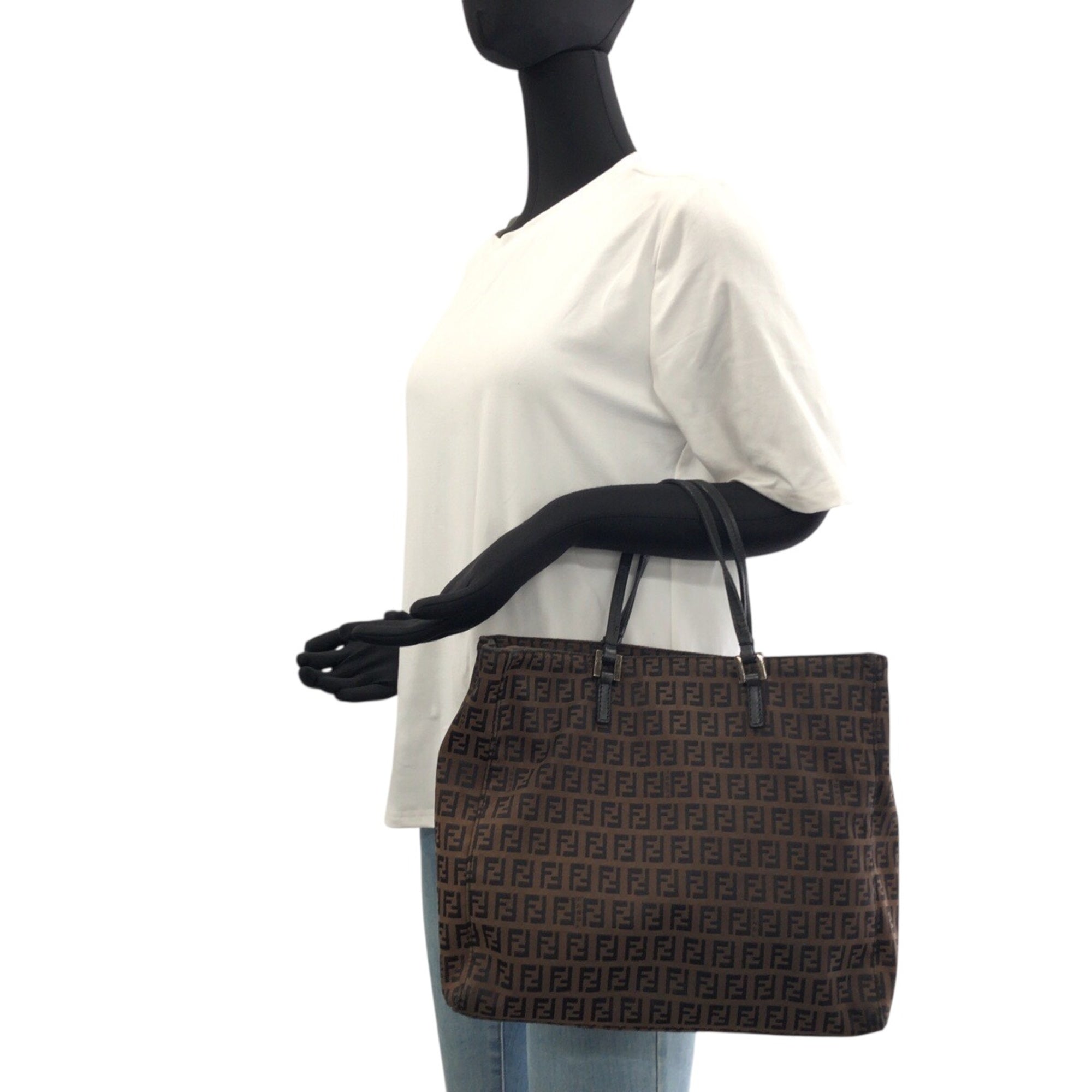 Fendi Brown Canvas Leather Handbag Tote Bag (Pre-Owned)