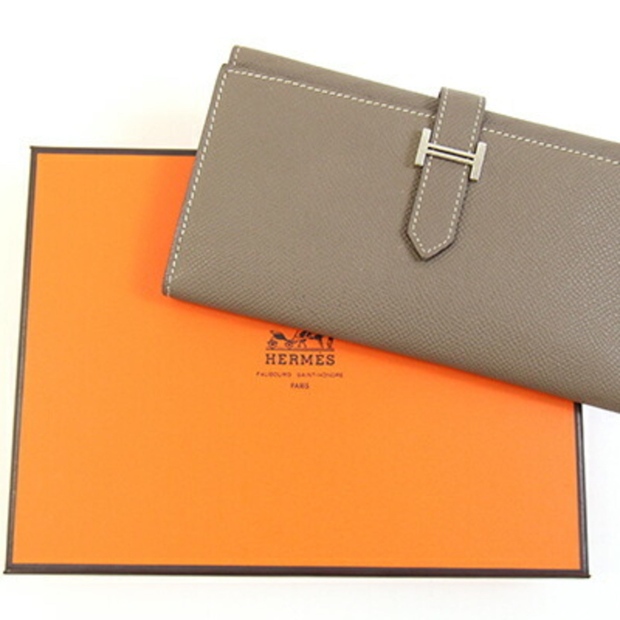 Hermes Etoupe Gray Epsom Leather Long Wallet (Tri-Fold) (Pre-Owned)